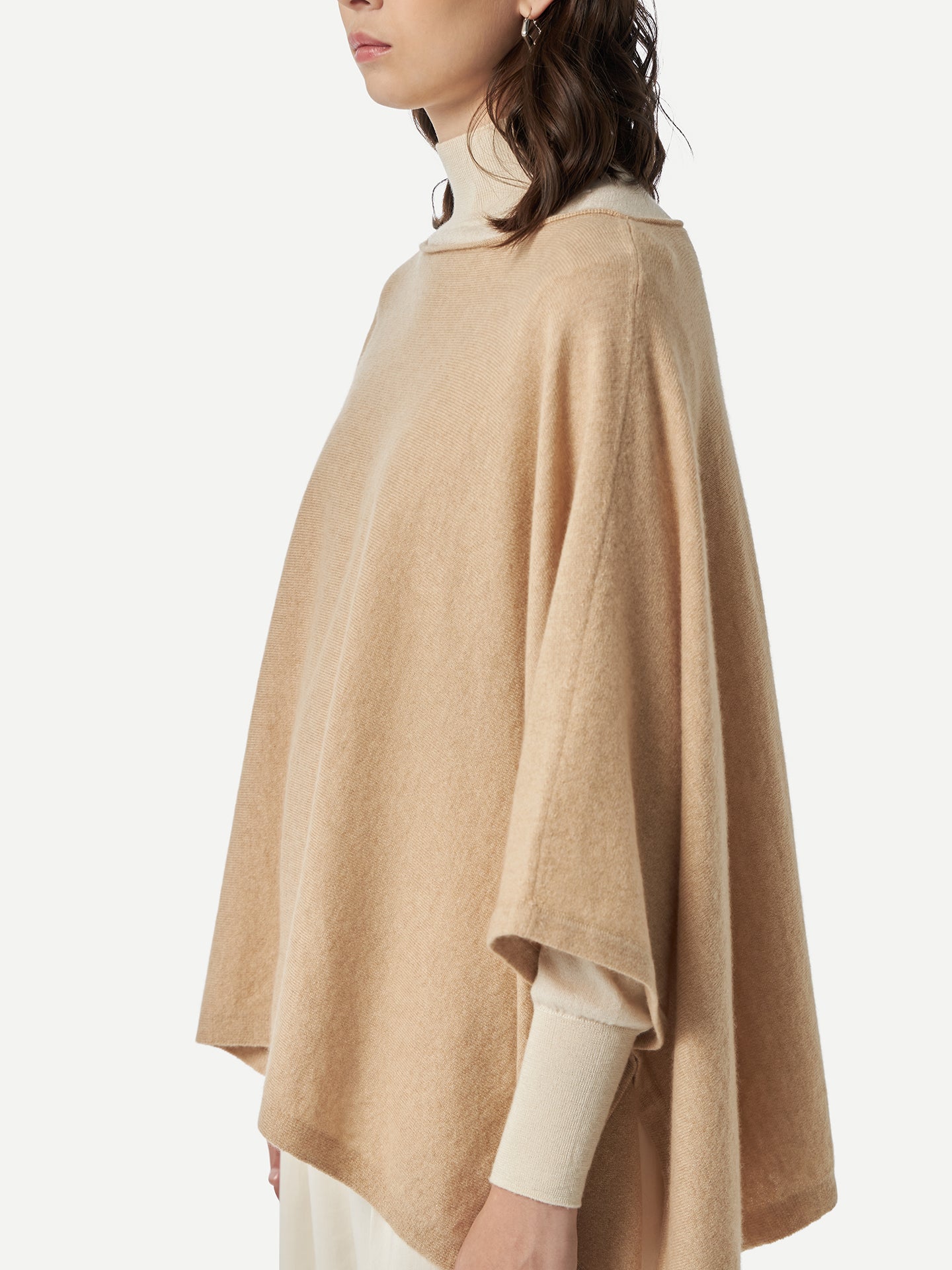 Women's Organic Colour Boat-Neck Cashmere Poncho Beige - Gobi Cashmere