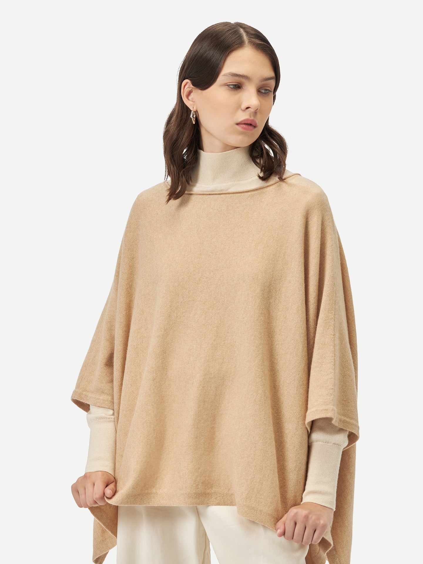 Women's Organic Colour Boat-Neck Cashmere Poncho Beige - Gobi Cashmere