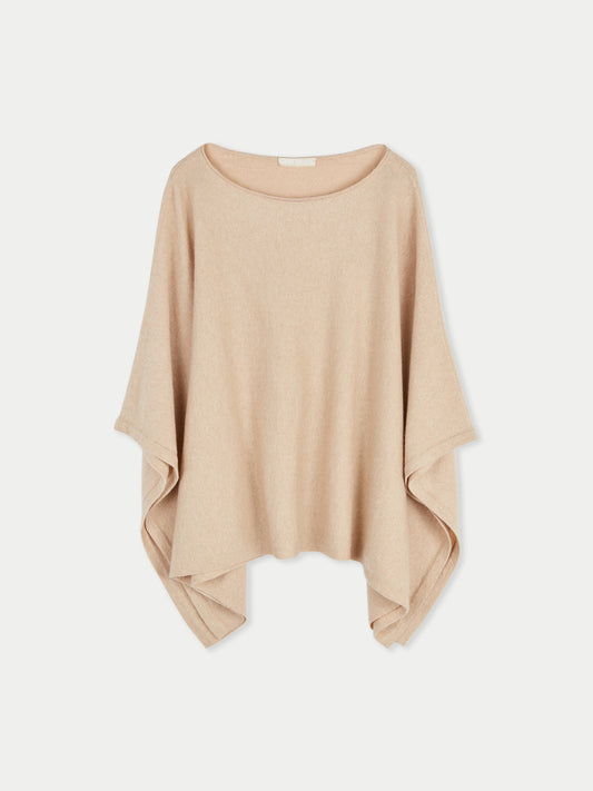 Women's Organic Colour Boat-Neck Cashmere Poncho Beige - Gobi Cashmere