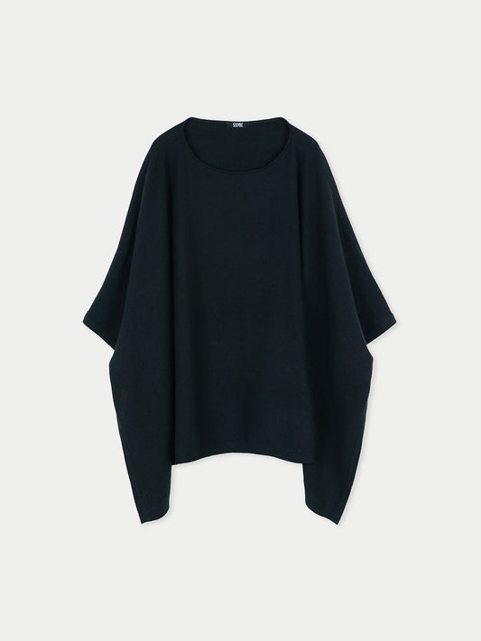 Women's Boat-Neck Cashmere Poncho Black - Gobi Cashmere