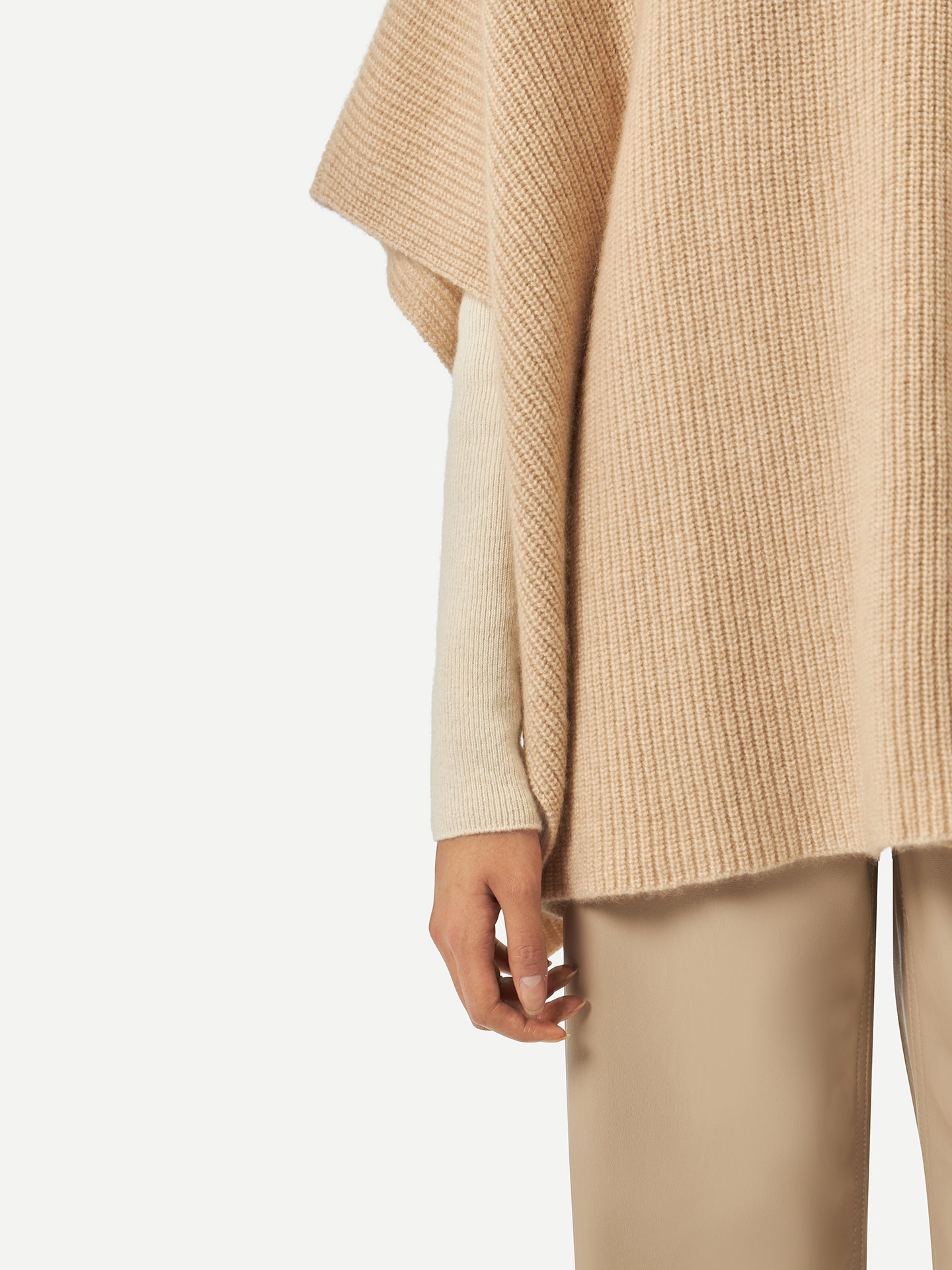 Women's Organic Colour Rib-Knit Cashmere Poncho Beige - Gobi Cashmere