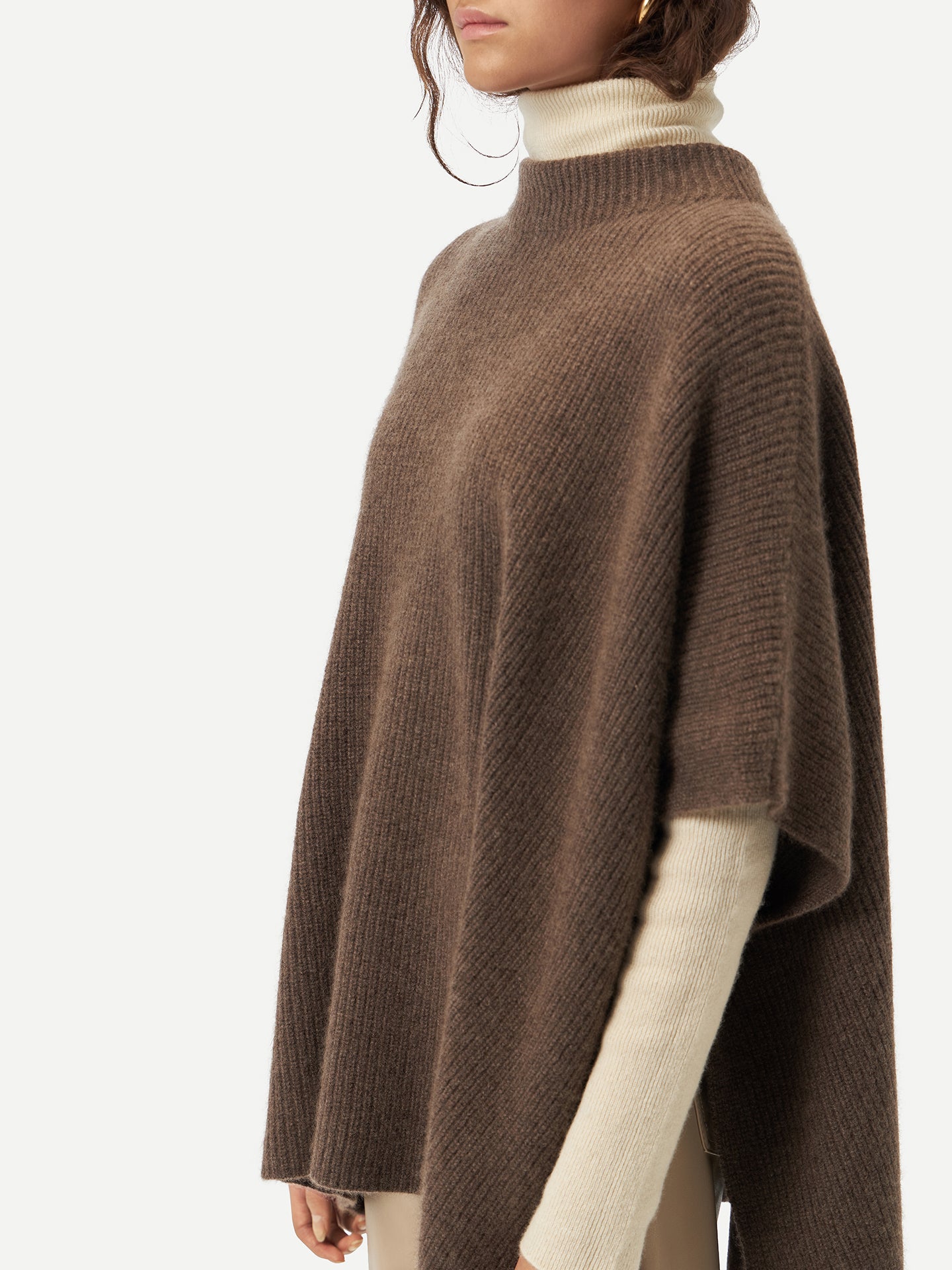 Women's Organic Colour Rib-Knit Cashmere Poncho Cocoa - Gobi Cashmere