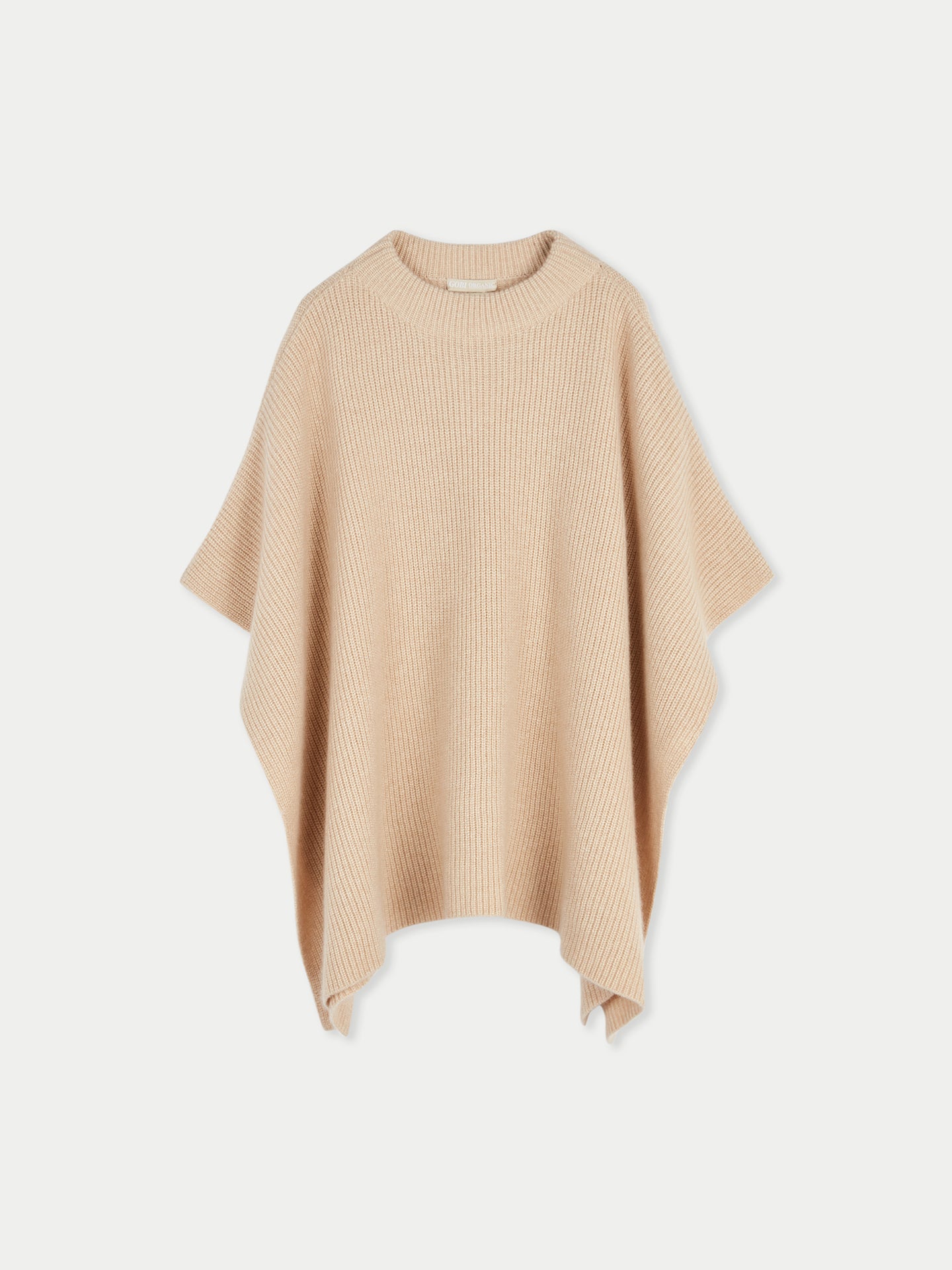 Women's Organic Colour Rib-Knit Cashmere Poncho Beige - Gobi Cashmere