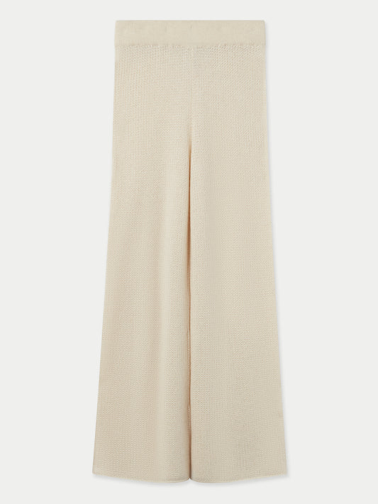 Women's Organic Cashmere Rib-Knit Flare Pants Off White - Gobi Cashmere