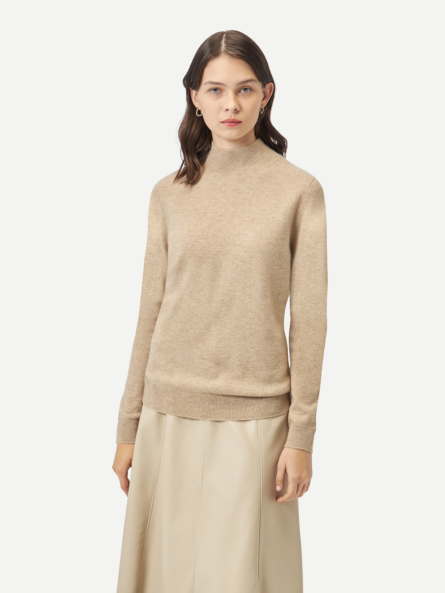 Women's Organic Cashmere Mock Neck Sweater Warm Grey - Gobi Cashmere