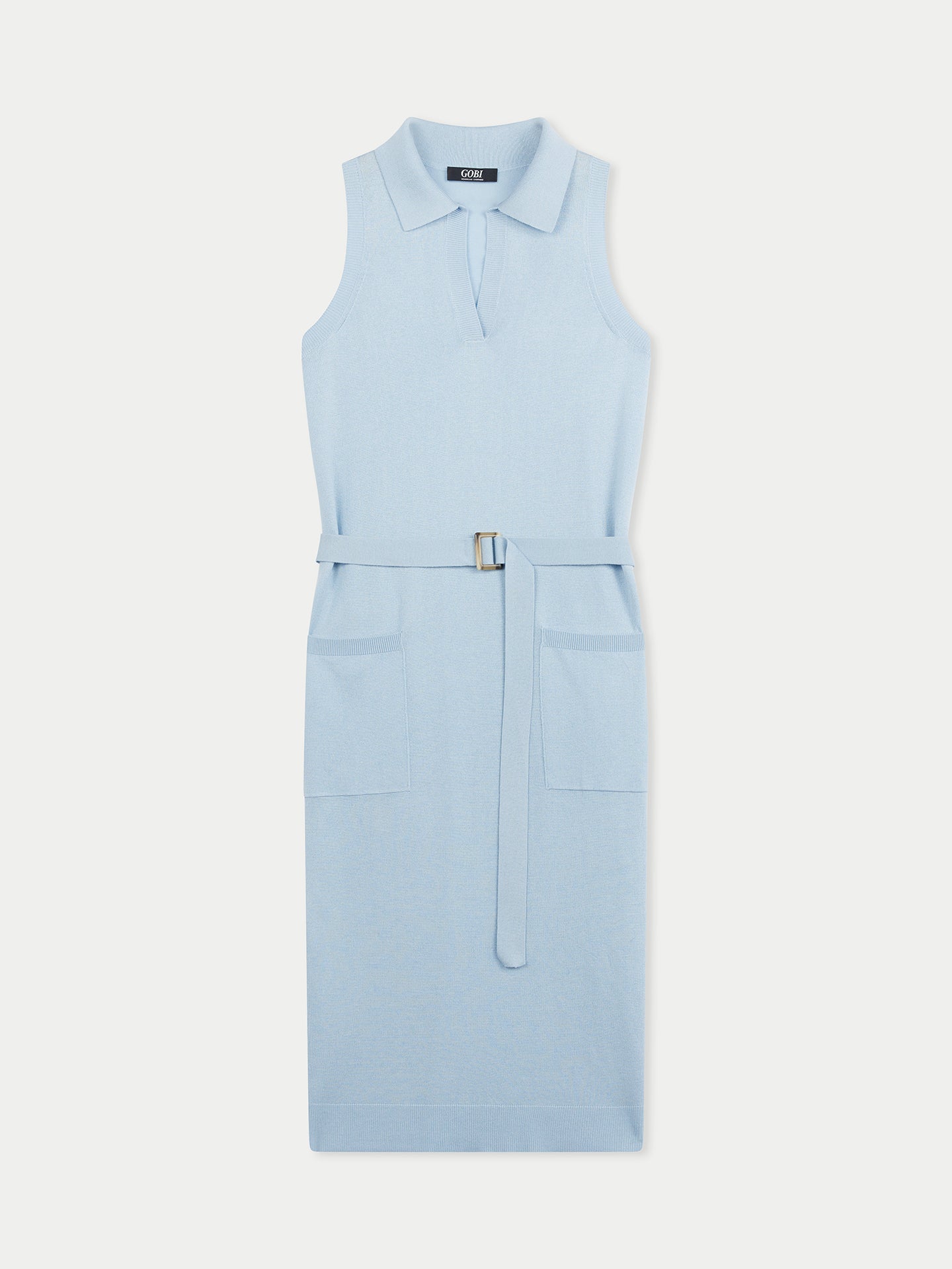 Women's Sleeveless Silk Cashmere Polo Dress Powder Blue - Gobi Cashmere