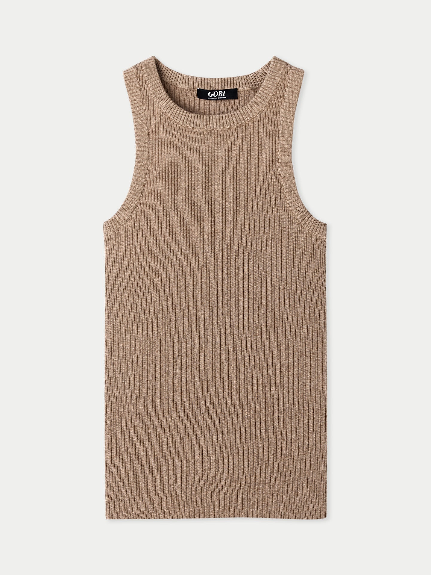 Women's Ribbed Cotton Silk Cashmere Blend Tank Top Timber Wolf - Gobi Cashmere