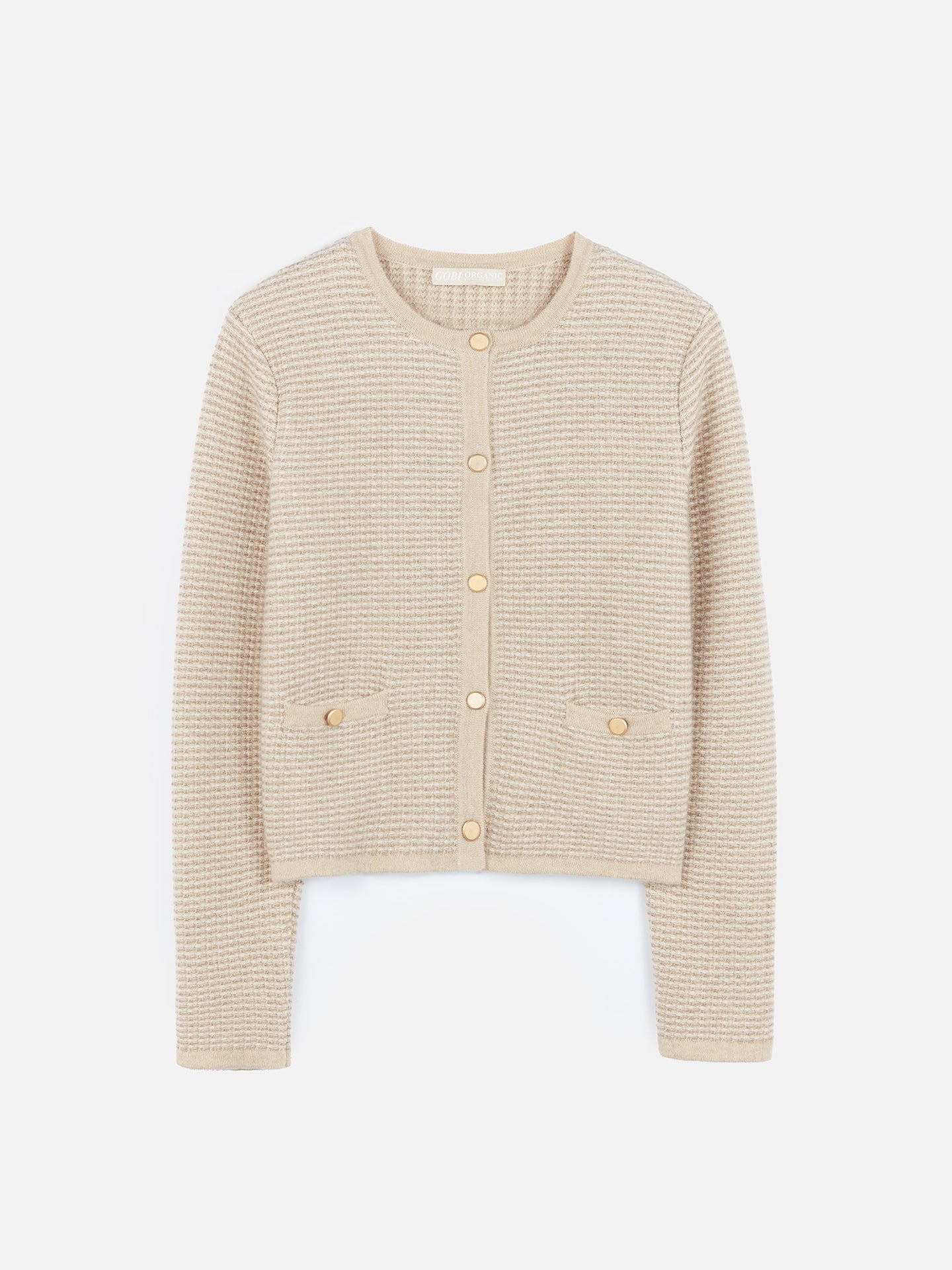 Women's Organic Colour Cashmere Jacquard Cardigan Beige - Gobi Cashmere