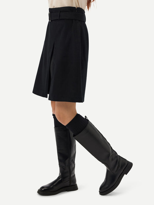 Women's Cashmere Belted Mini Skirt Black - Gobi Cashmere