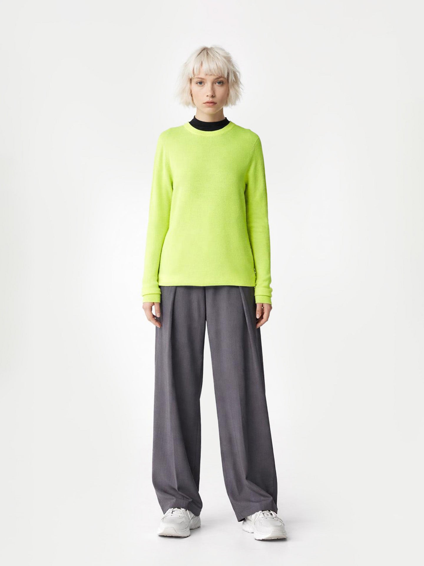 Essential Cashmere Crewneck Sweater Sunny Lime - Gobi Cashmere