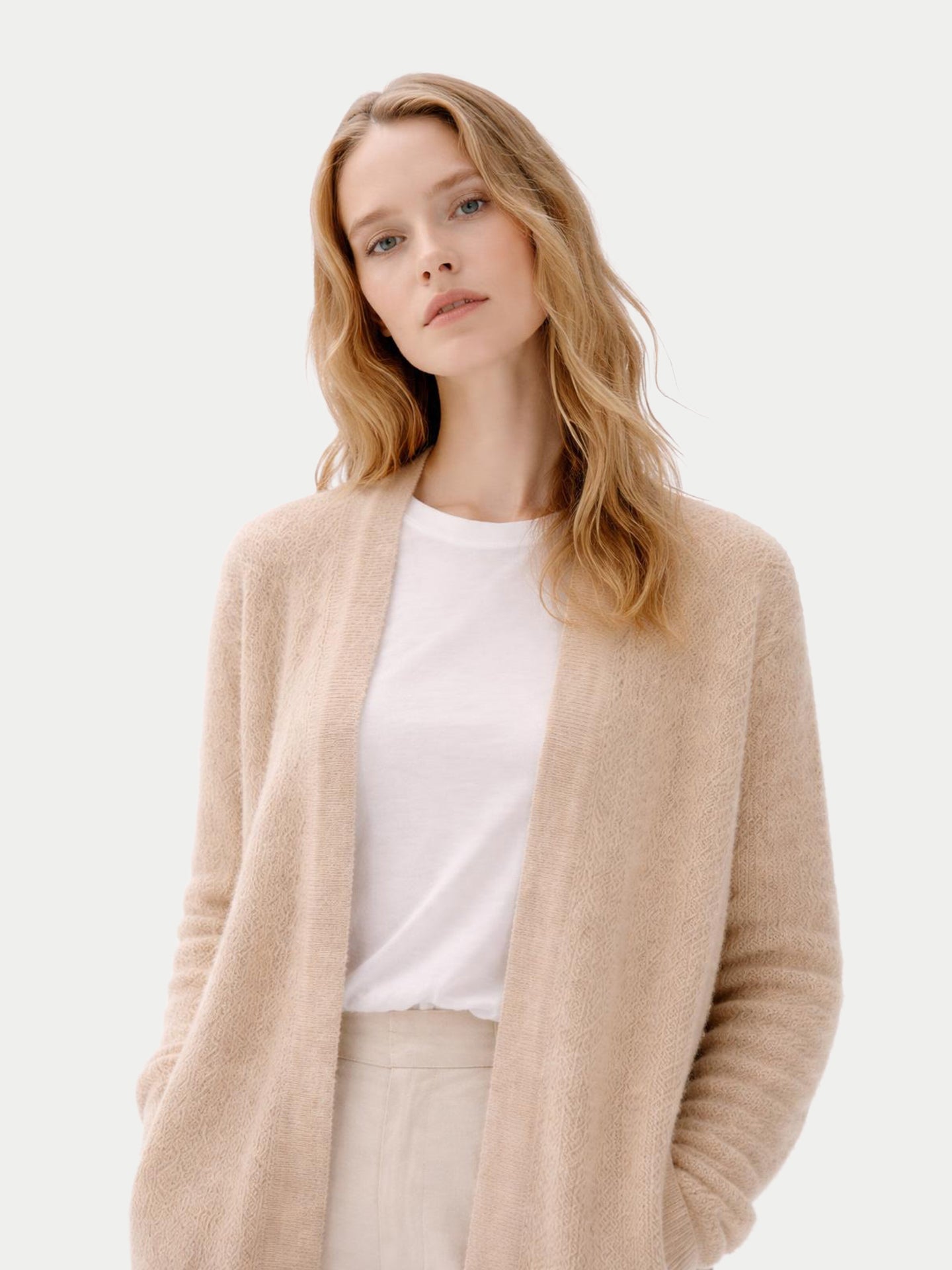 Organic Colour Ajour Knit Open-Front Cashmere Cardigan