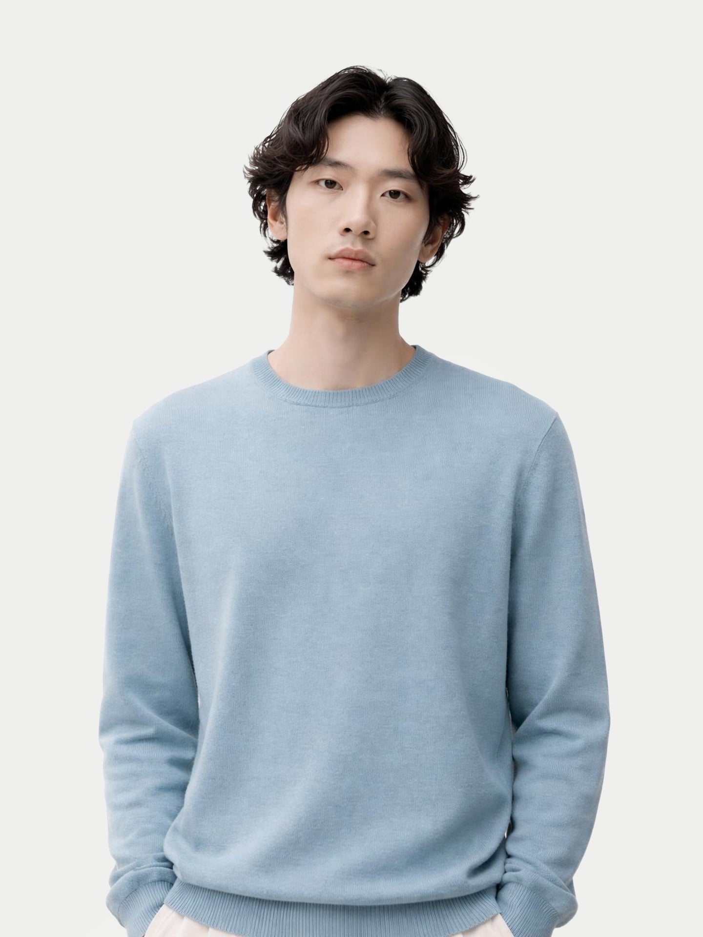 Men's Essential Crewneck Cashmere Sweater Cloud Blue - Gobi Cashmere