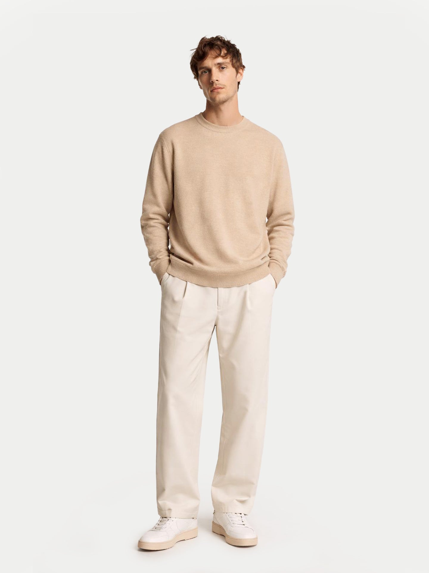 Essential Crewneck Cashmere Sweater Warm Grey - Gobi Cashmere