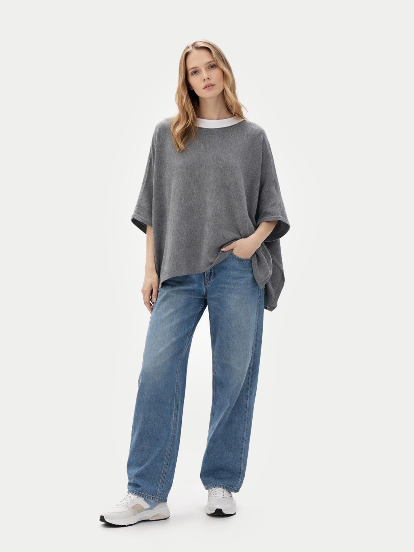Boat-Neck Cashmere Poncho