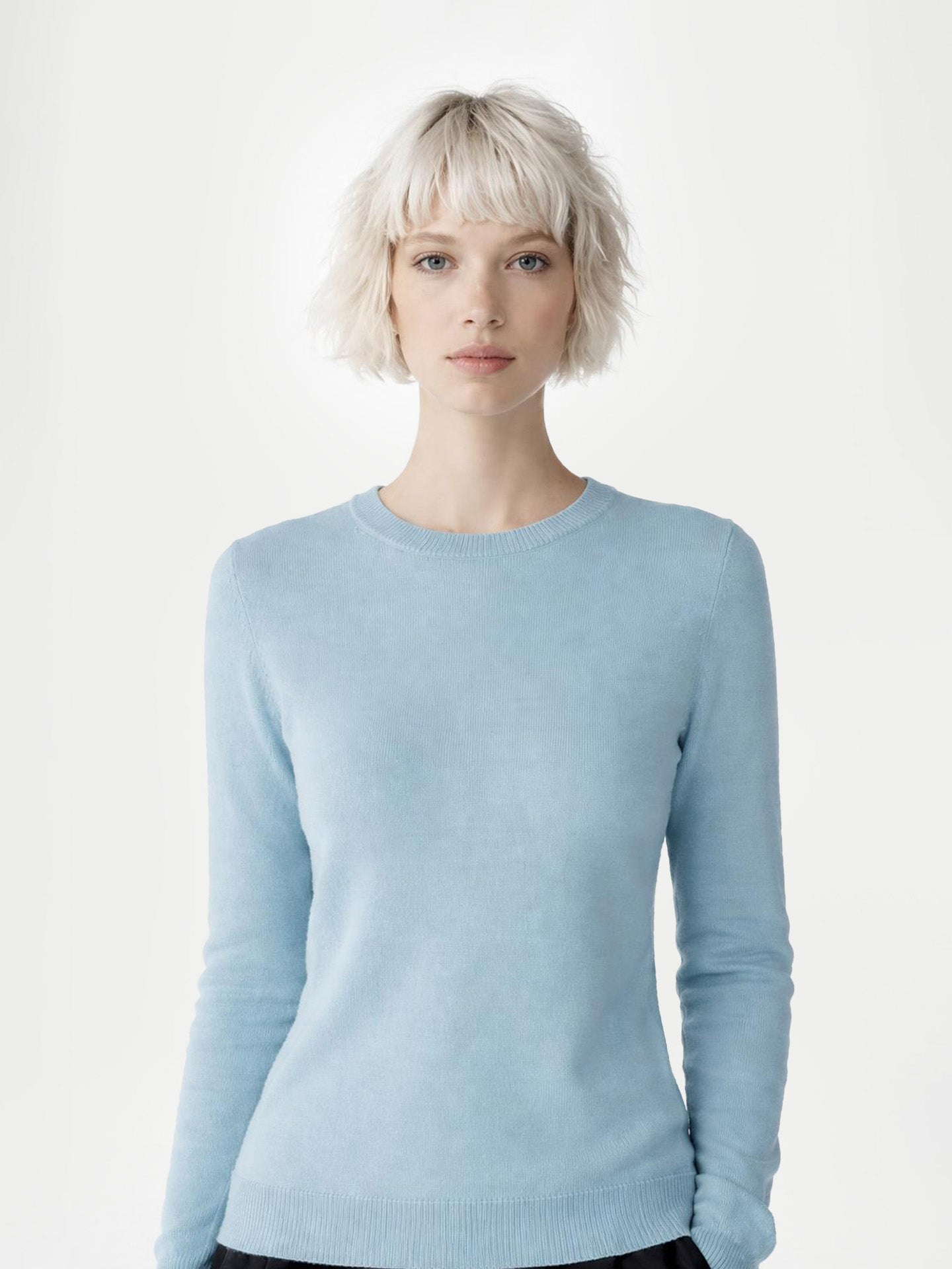 Essential Cashmere Crewneck Sweater Cloud Blue - Gobi Cashmere