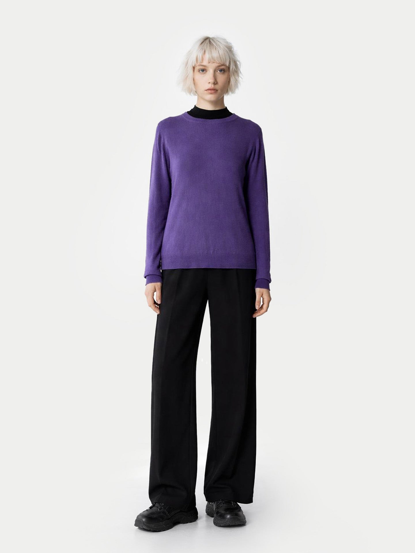 Essential Cashmere Crewneck Sweater Grape Jam - Gobi Cashmere