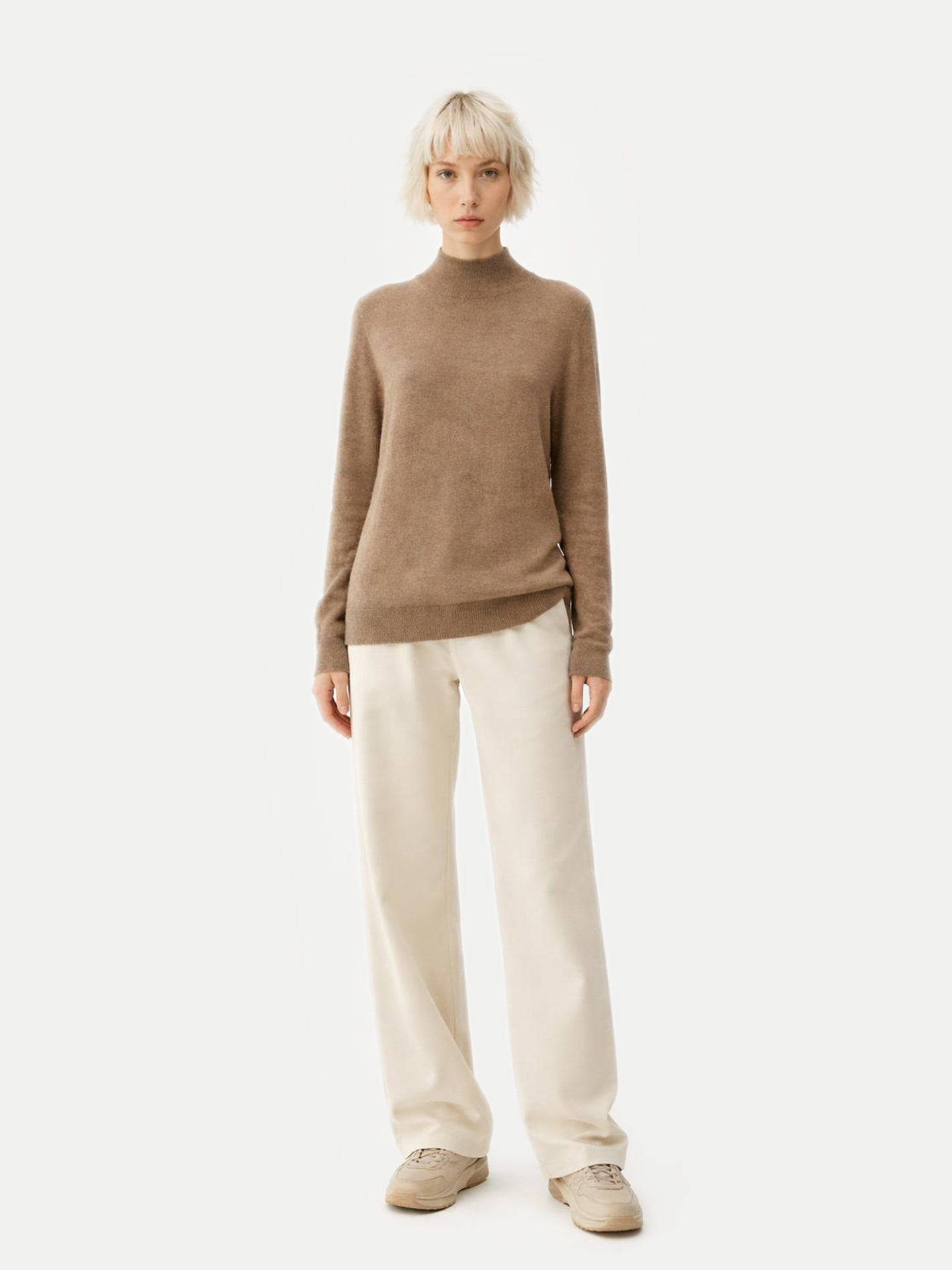 Essential Organic Colour Cashmere Mock Neck Sweater Taupe - Gobi Cashmere