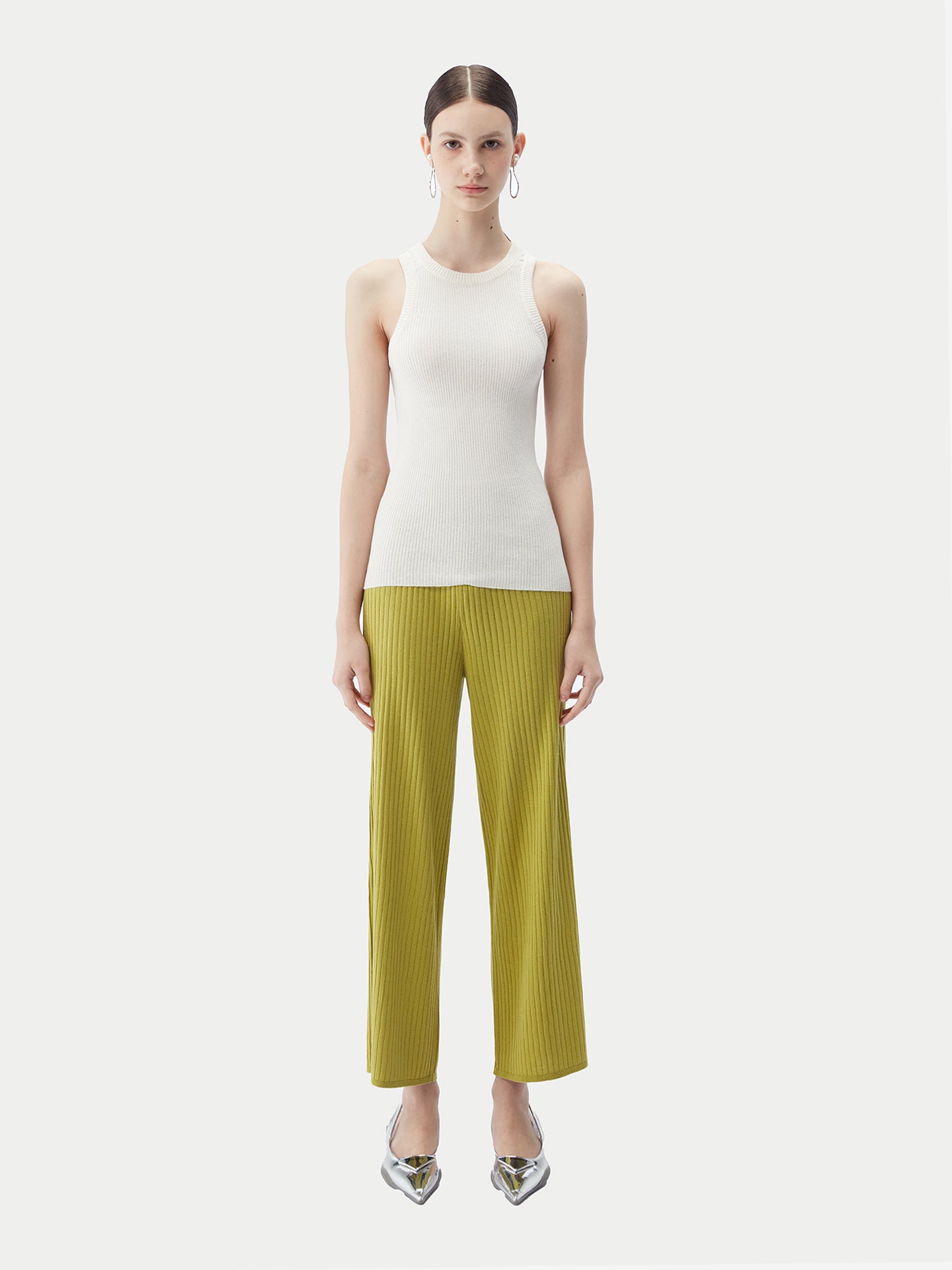 Women's Rib-Knit Silk Cashmere Blend Pants Dark Citron - Gobi Cashmere