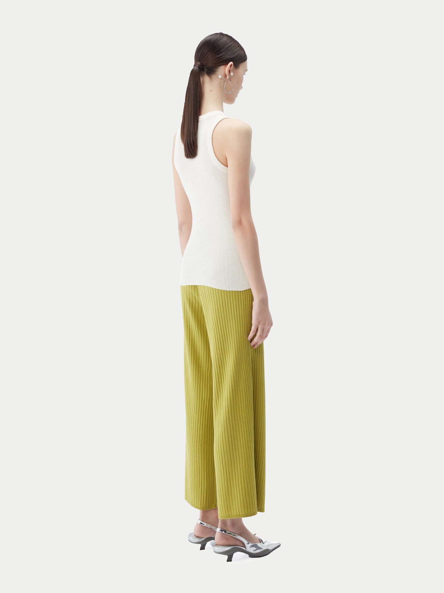 Women's Rib-Knit Silk Cashmere Blend Pants Dark Citron - Gobi Cashmere