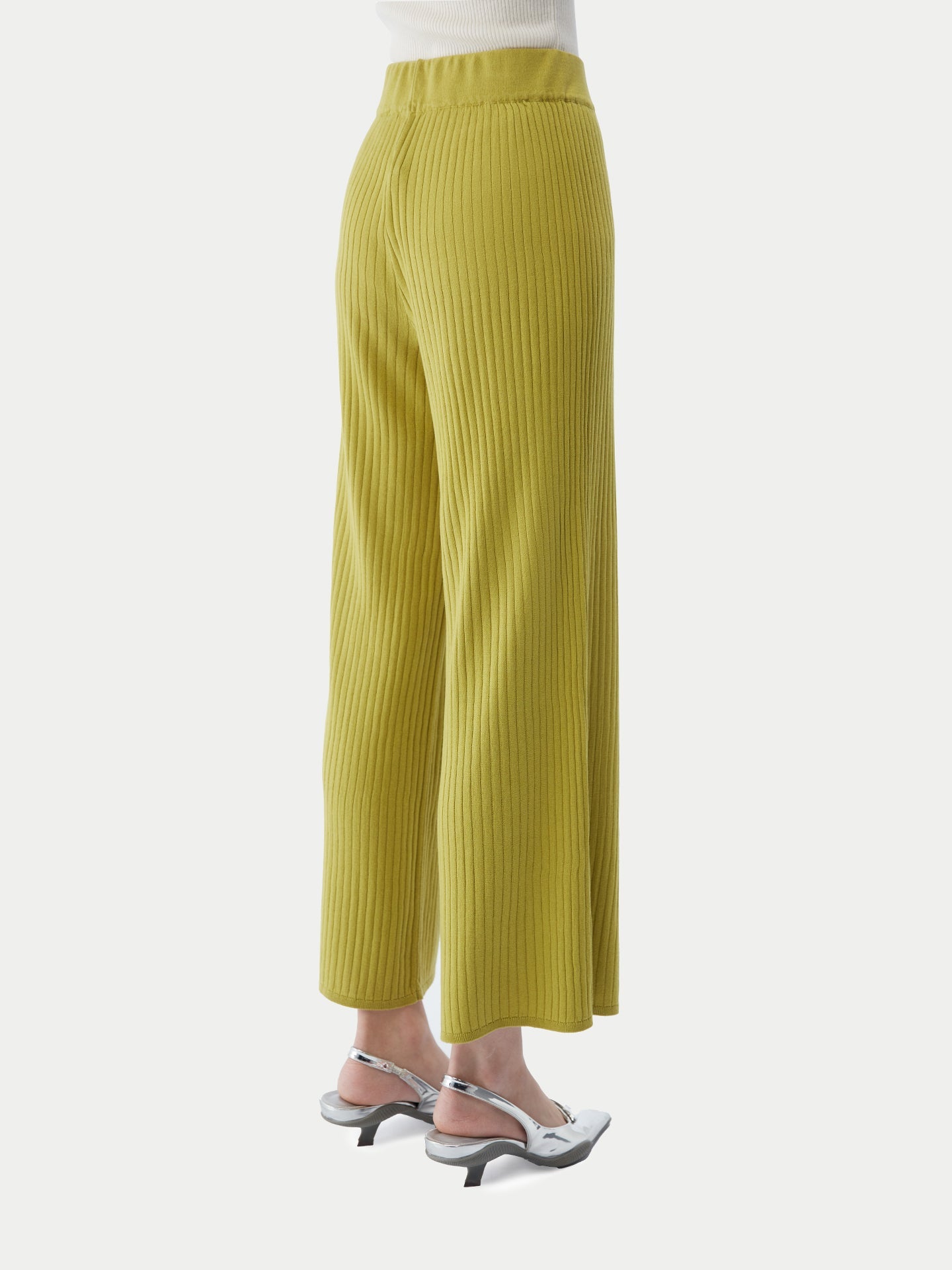 Women's Rib-Knit Silk Cashmere Blend Pants Dark Citron - Gobi Cashmere