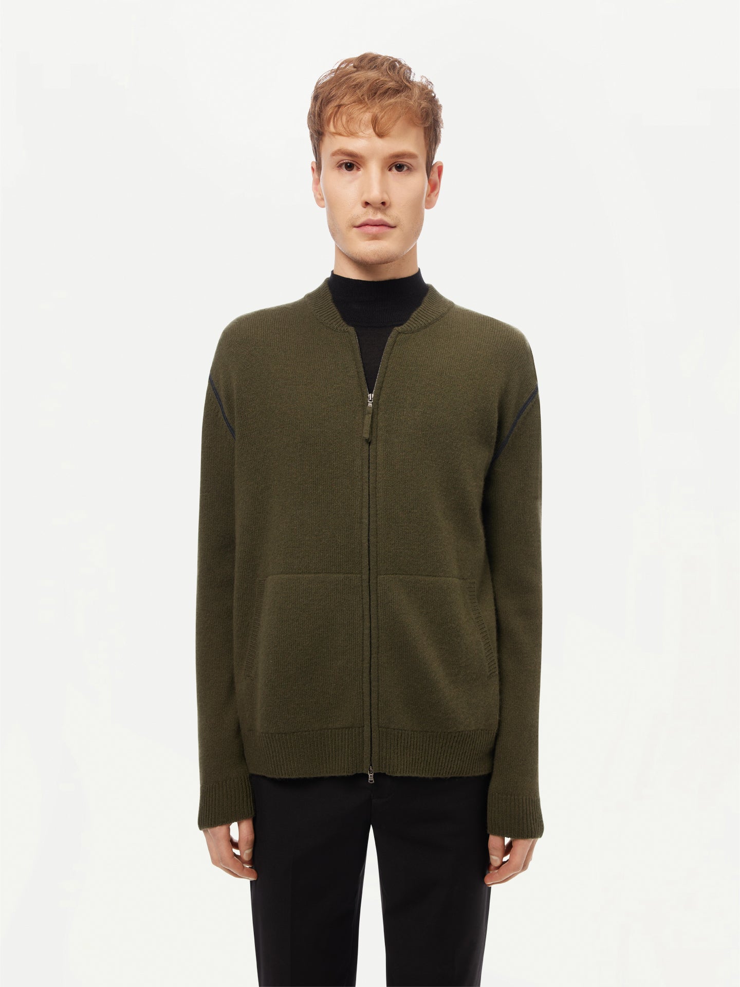 Men's Cashmere Jacket with Zip Closure Capulet Olive - Gobi Cashmere