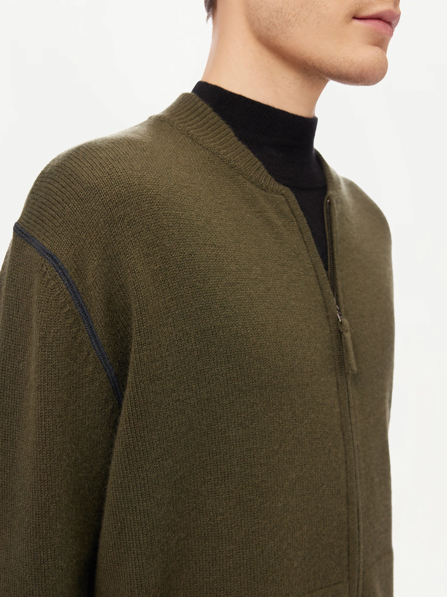 Men's Cashmere Jacket with Zip Closure Capulet Olive - Gobi Cashmere