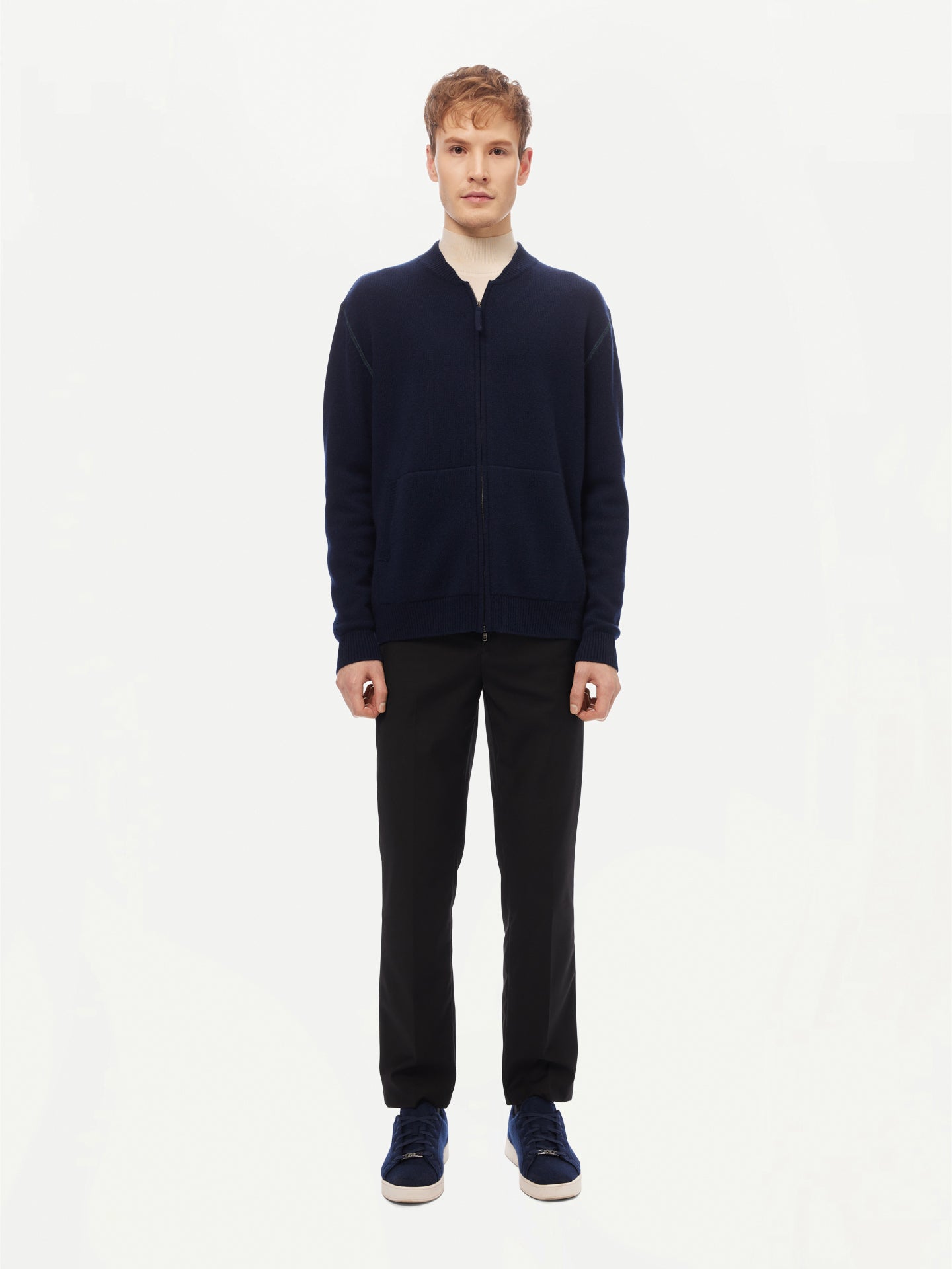 Men's Cashmere Jacket with Zip Closure Navy - Gobi Cashmere