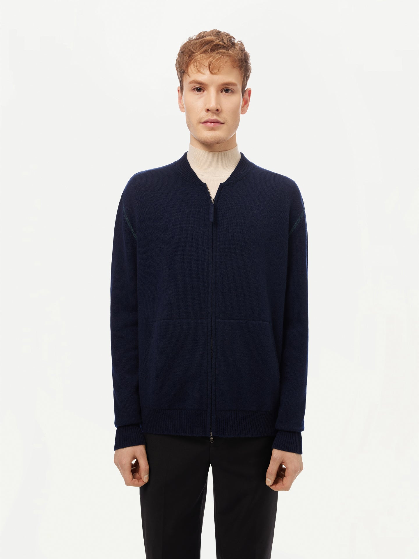 Men's Cashmere Jacket with Zip Closure Navy - Gobi Cashmere