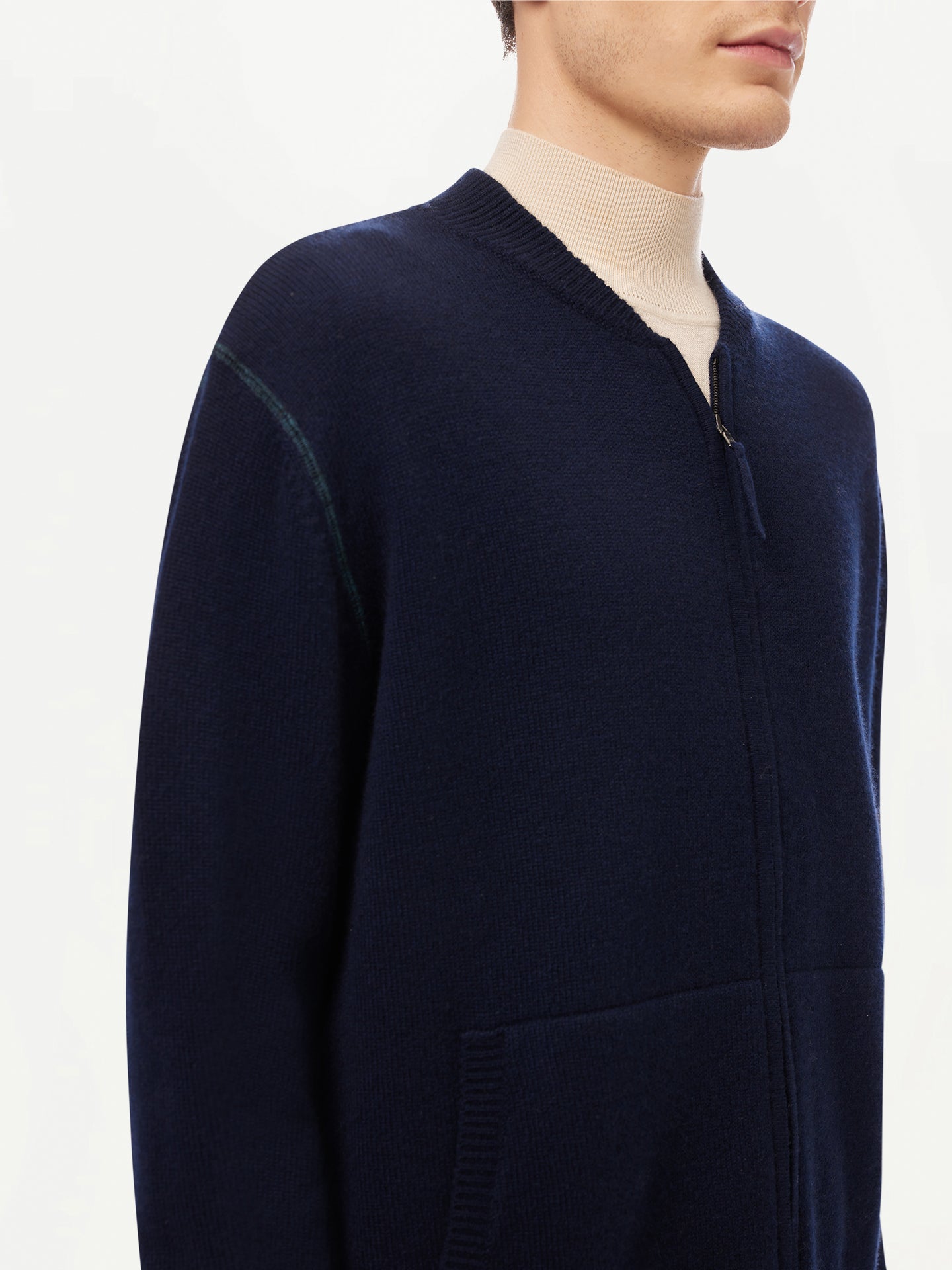 Men's Cashmere Jacket with Zip Closure Navy - Gobi Cashmere