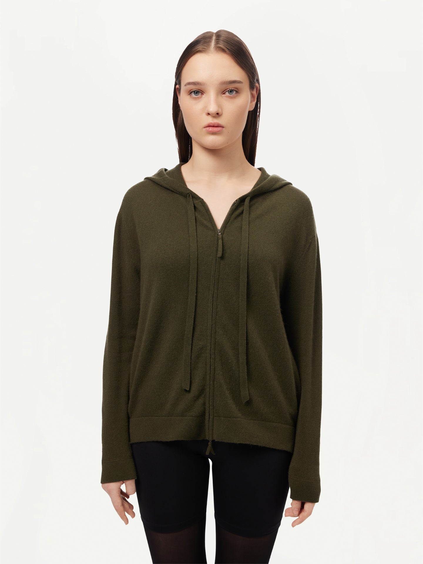 Women's Cashmere Zip-Up Hoodie Capulet Olive - GOBI Cashmere