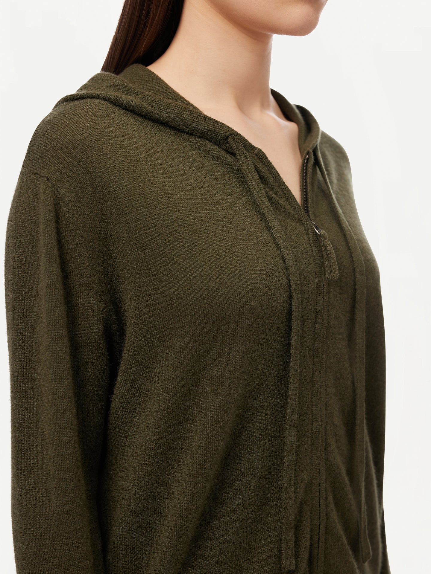 Women's Cashmere Zip-Up Hoodie Capulet Olive - GOBI Cashmere