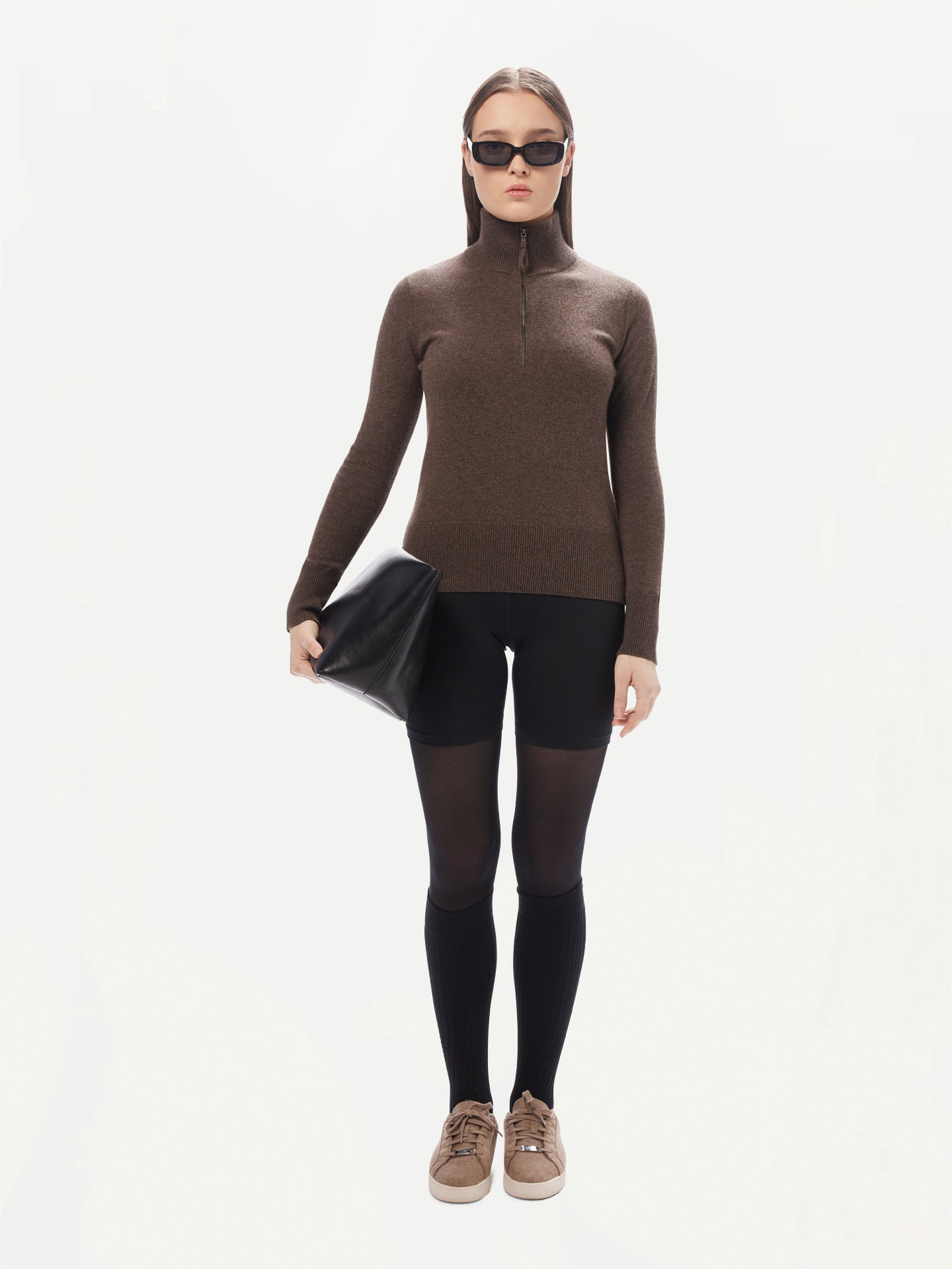 Women's Quarter-Zip Cashmere Sweater Cocoa - GOBI Cashmere