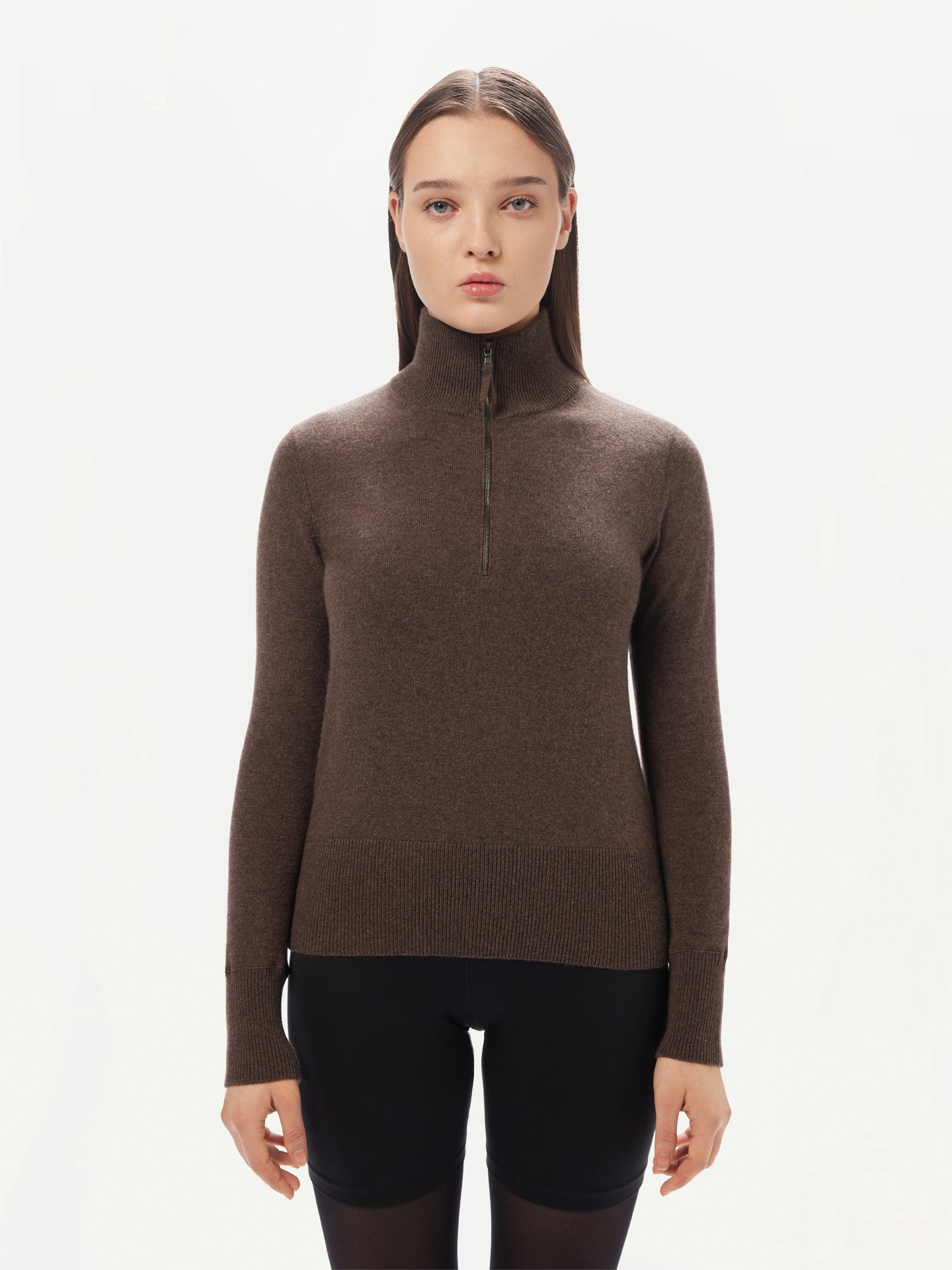 Women's Quarter-Zip Cashmere Sweater Cocoa - GOBI Cashmere