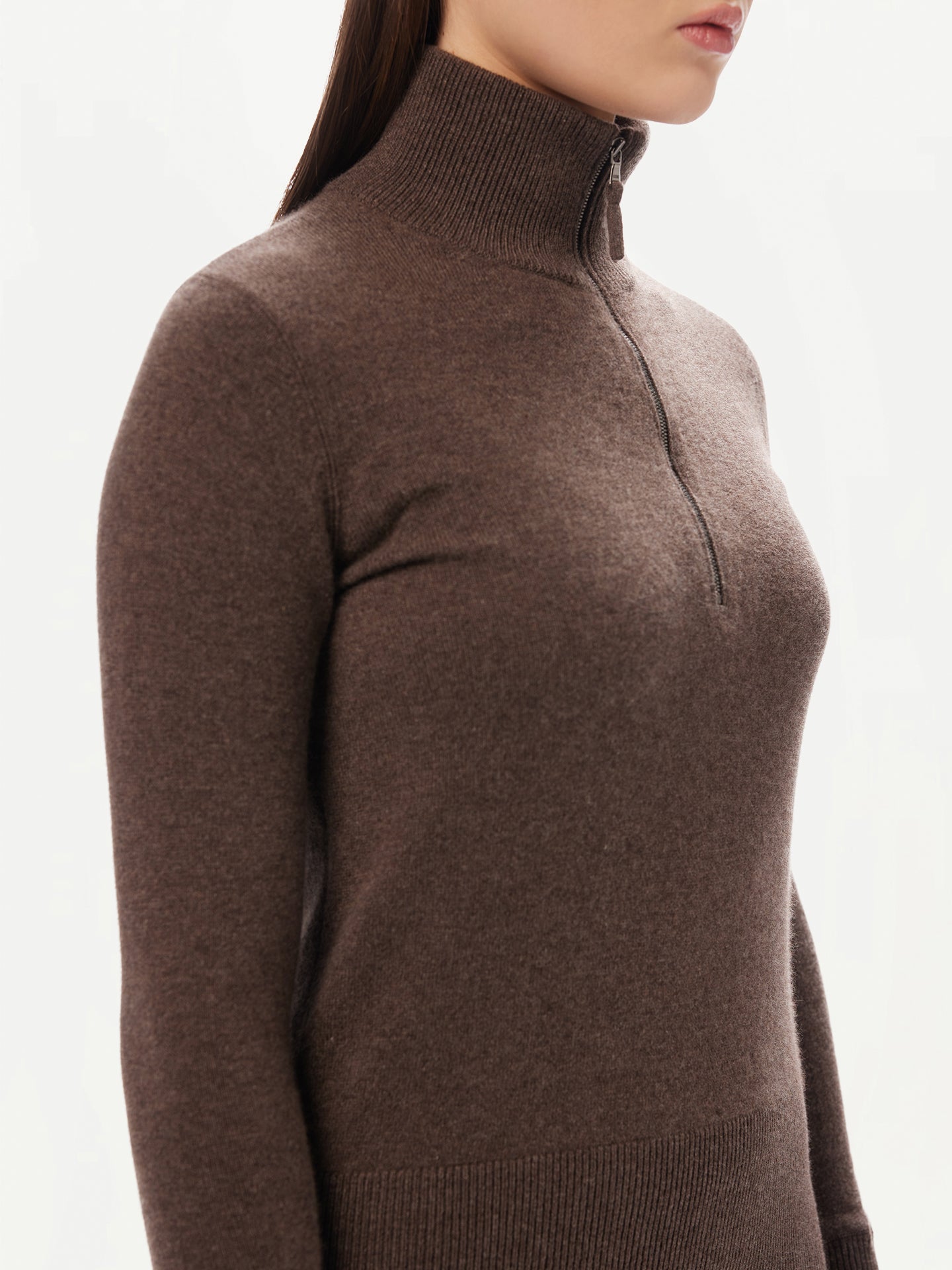 Women's Quarter-Zip Cashmere Sweater Cocoa - GOBI Cashmere