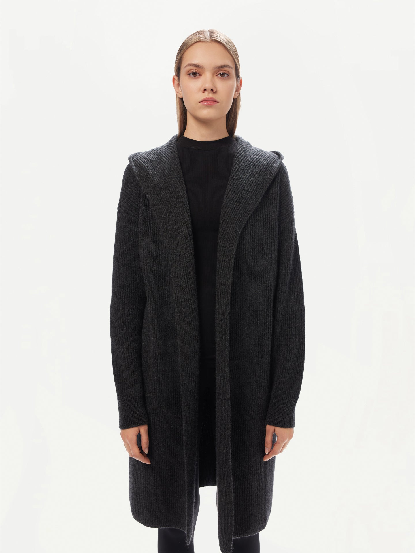 Women's Cashmere Hooded Cardigan Charcoal - GOBI Cashmere 