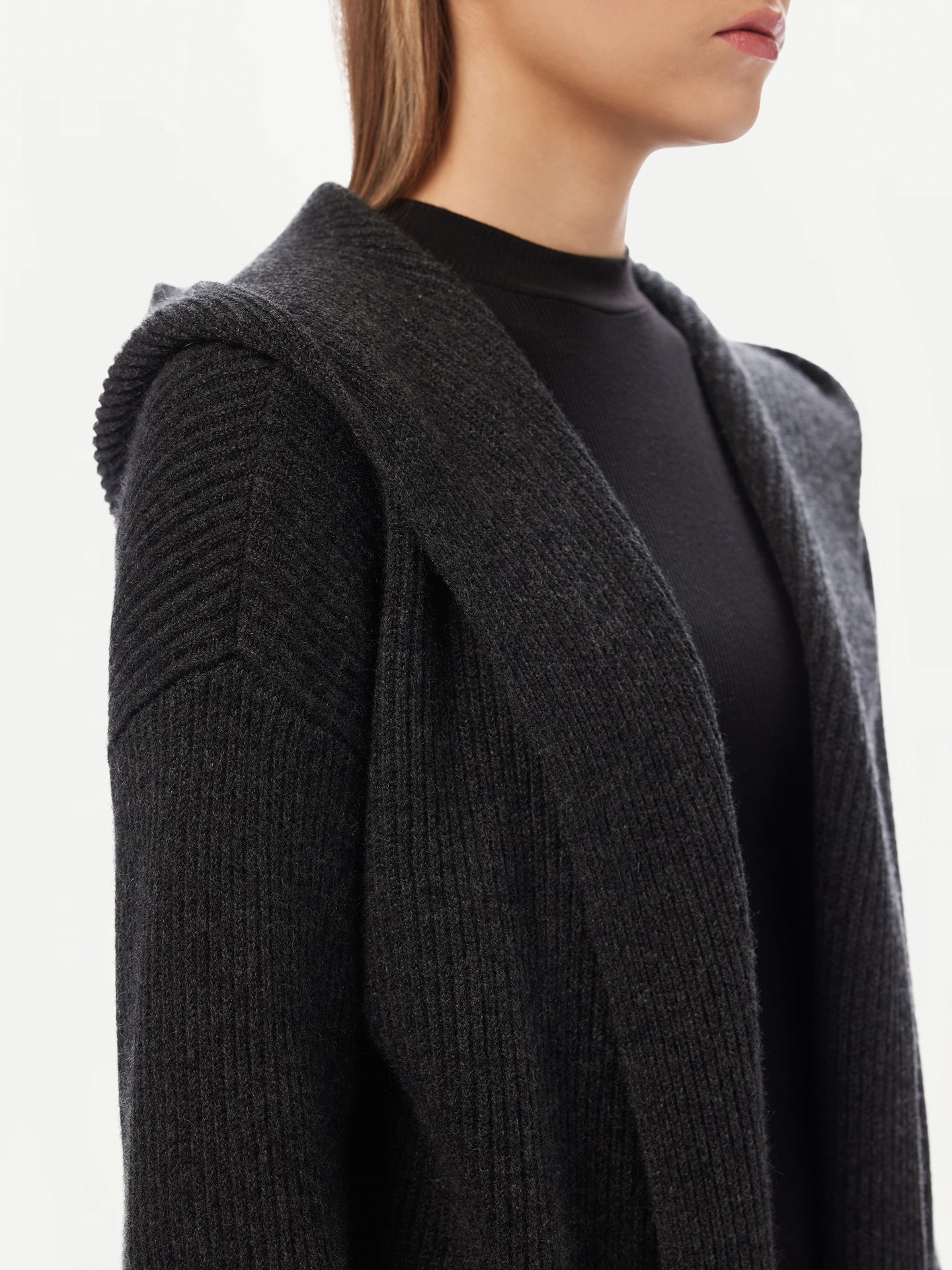 Women's Cashmere Hooded Cardigan Charcoal - GOBI Cashmere 