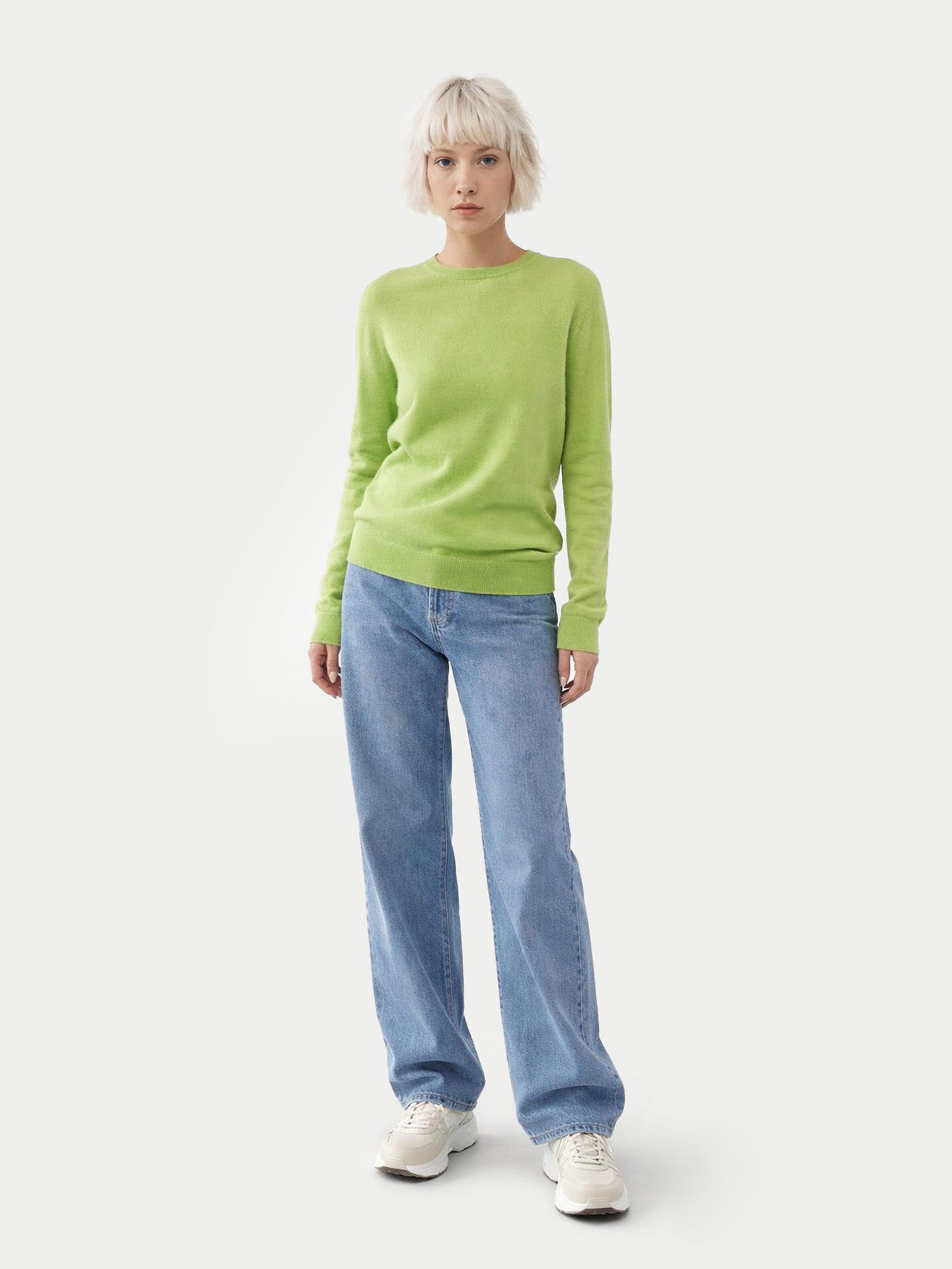 Essential Cashmere Crewneck Sweater Jade Lime - Gobi Cashmere