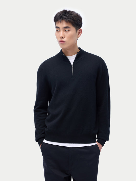 Cashmere Half-Zip Sweater Black - Gobi Cashmere