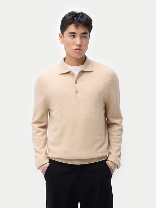 Organic Colour Polo Cashmere Sweater Beige - Gobi Cashmere