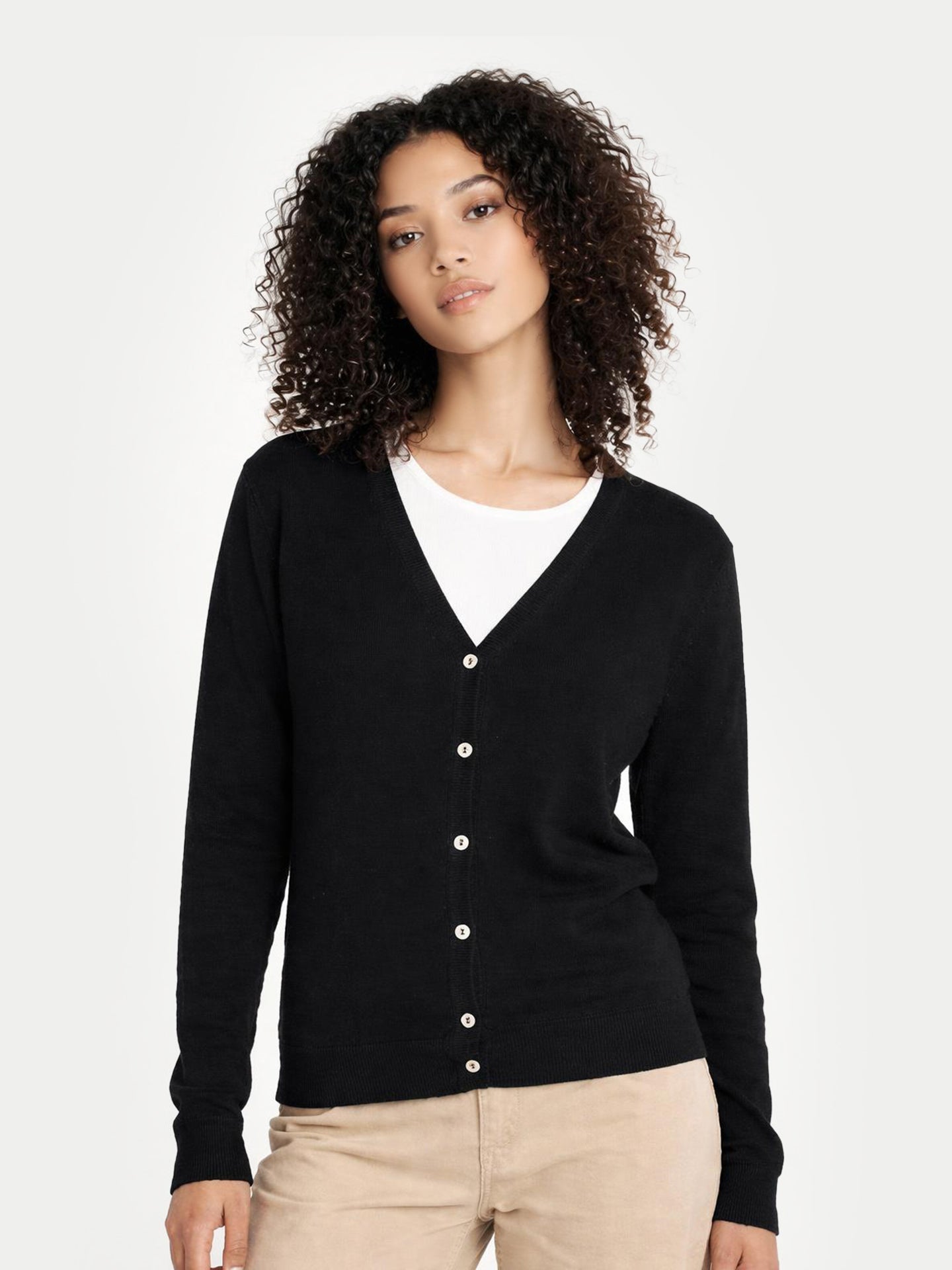 Essential Cashmere V-Neck Cardigan Black - Gobi Cashmere