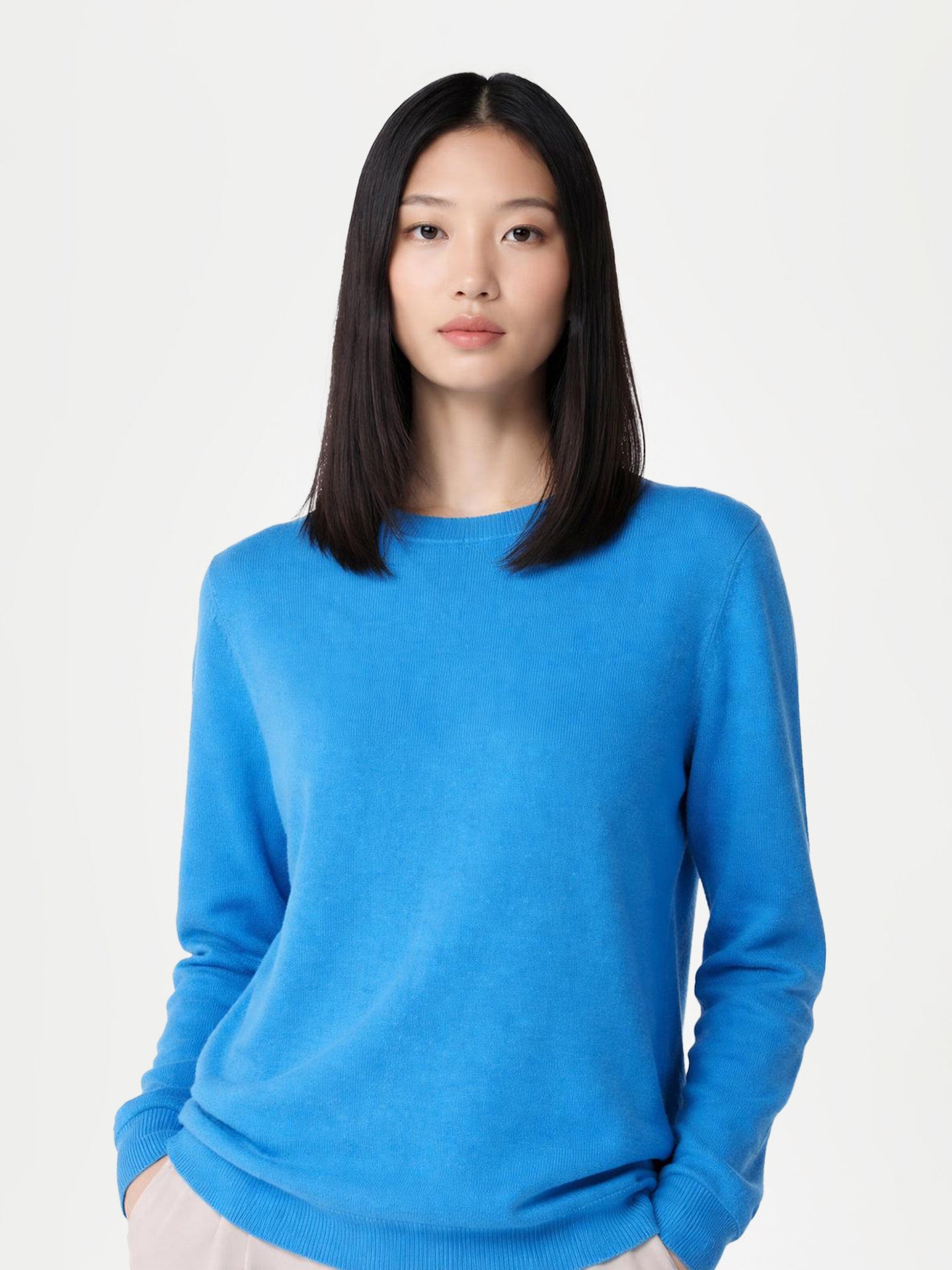 Essential Cashmere Crewneck Sweater Cendre Blue - Gobi Cashmere
