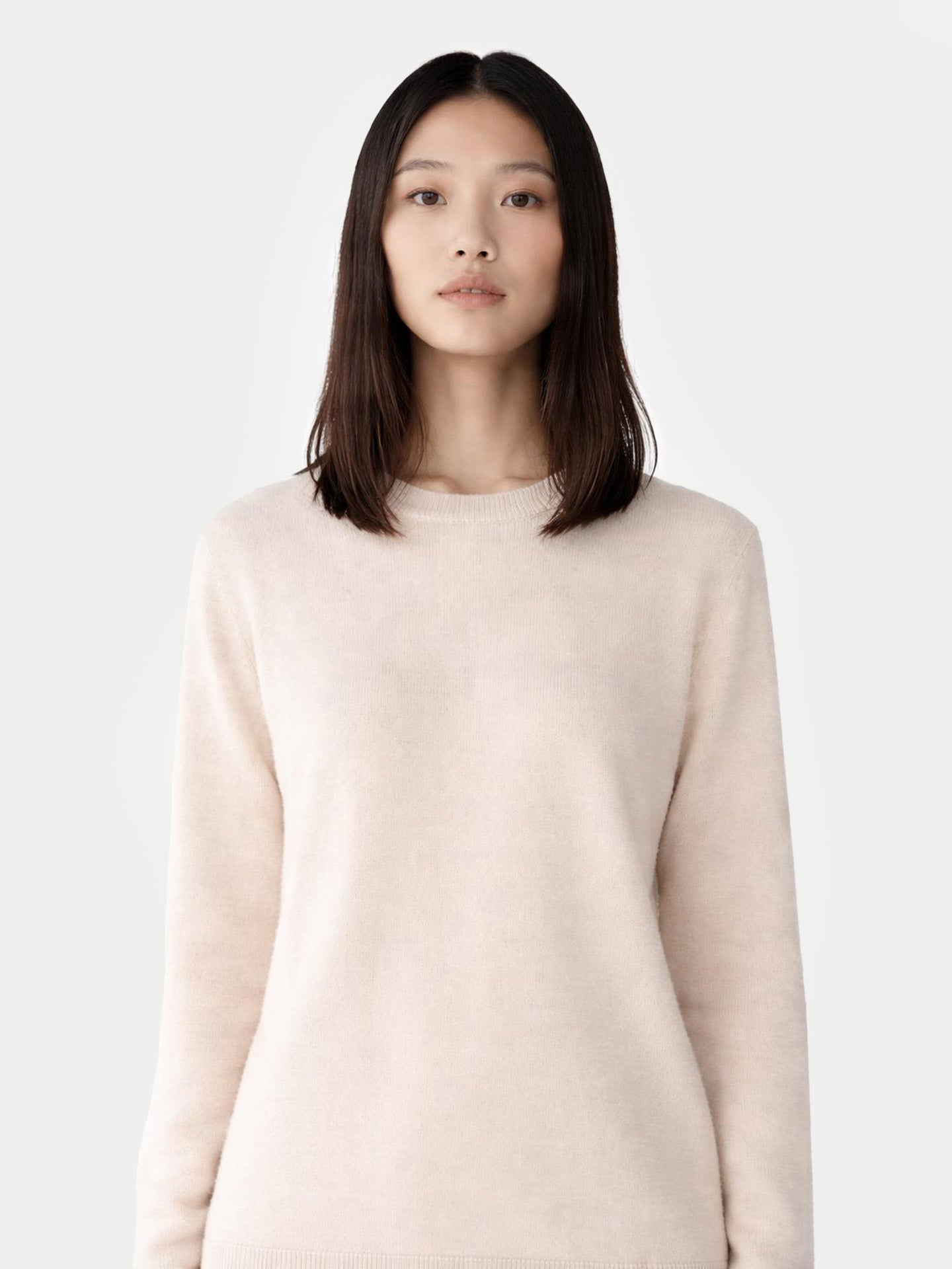 Essential Cashmere Crewneck Sweater Ivory White - Gobi Cashmere