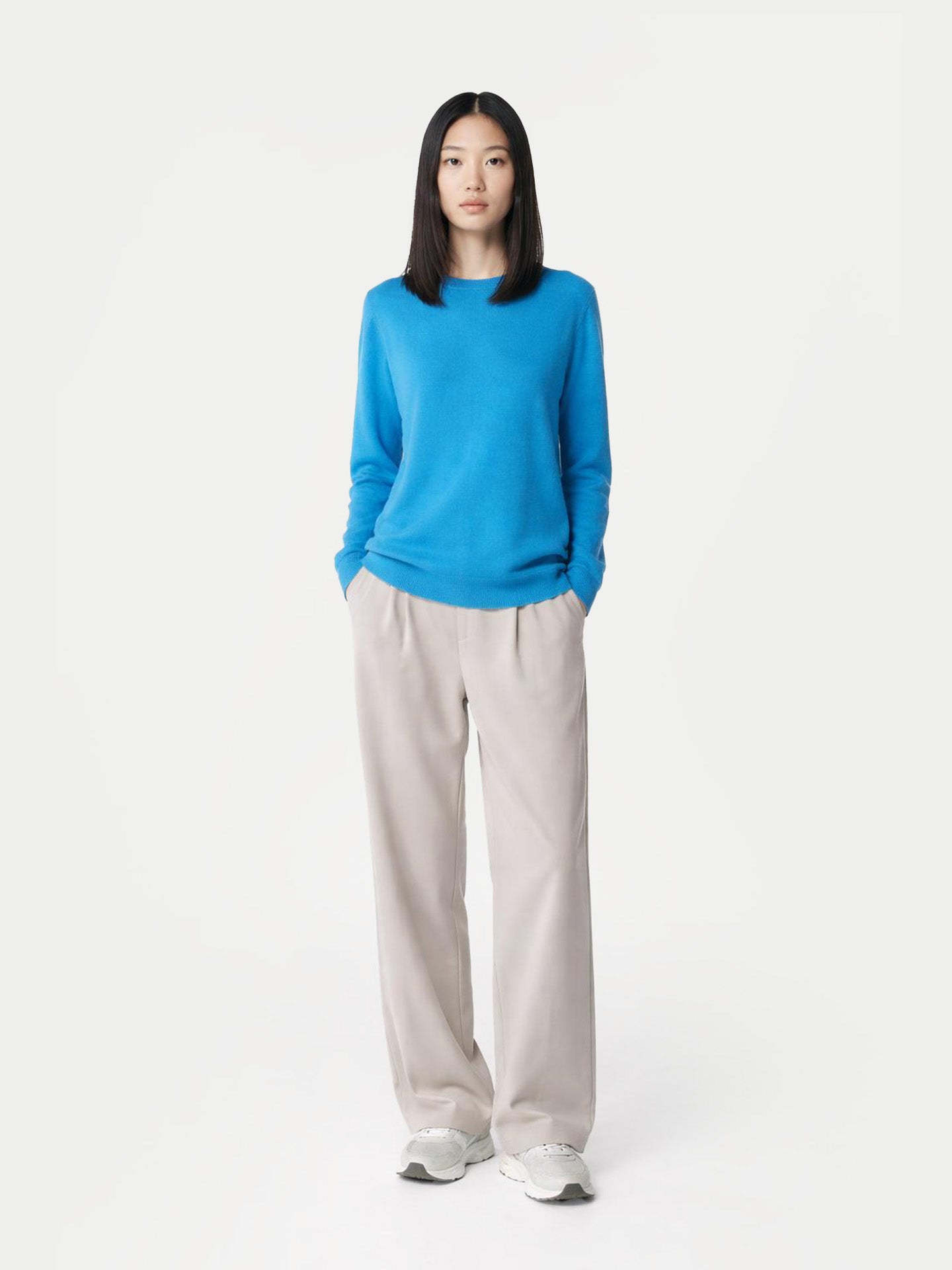 Essential Cashmere Crewneck Sweater Cendre Blue - Gobi Cashmere
