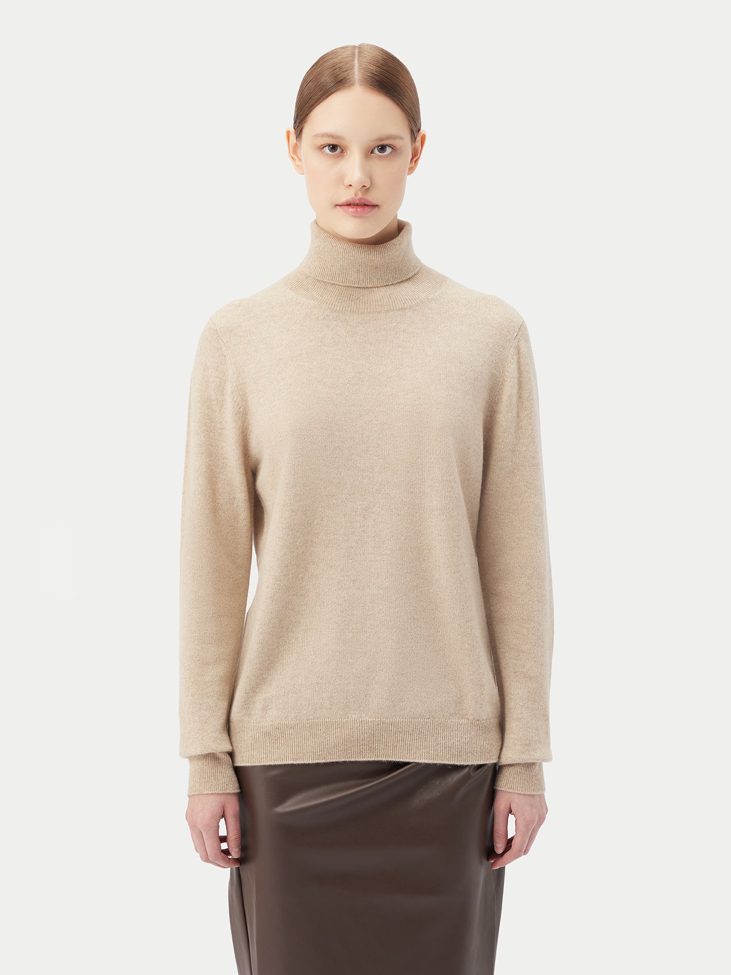 Women's Cashmere Basic Turtle Neck Sweater Warm Grey - Gobi Cashmere