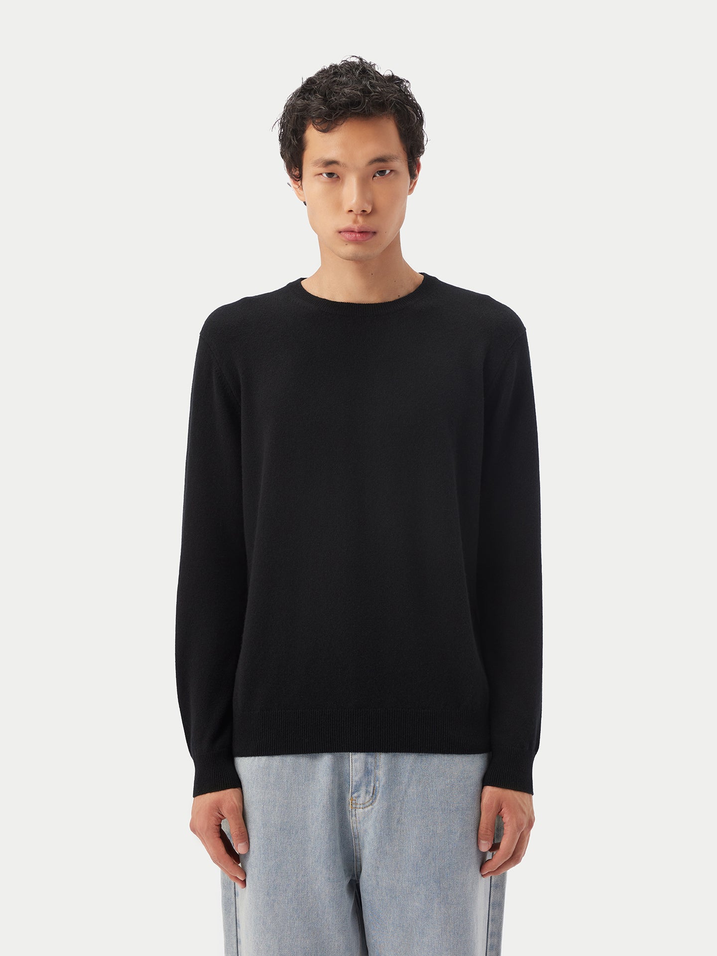 Men's Cashmere Basic Crew Neck Sweater Black - Gobi Cashmere