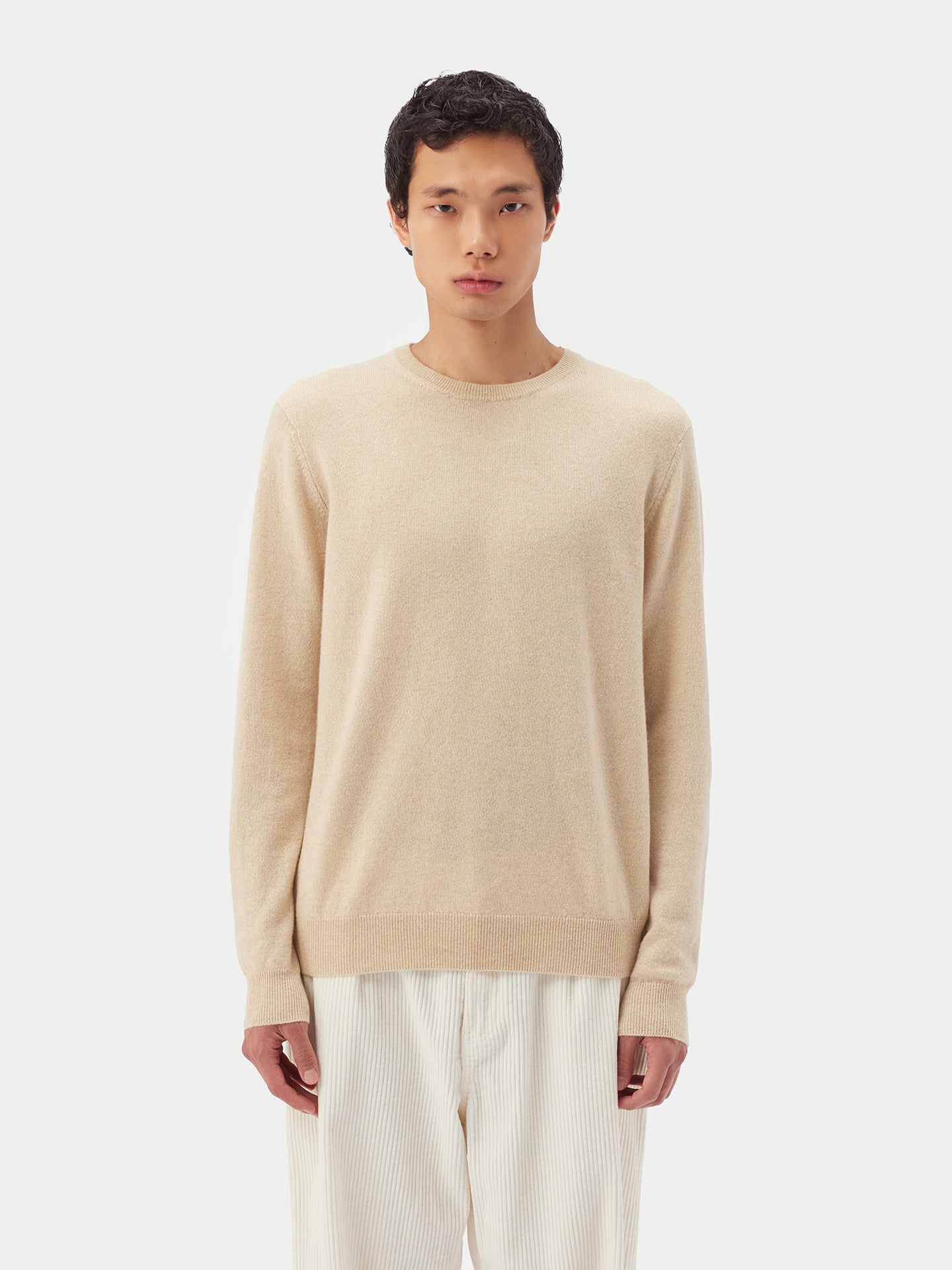 Men's Organic Cashmere Basic Crew Neck Sweater Beige - Gobi Cashmere