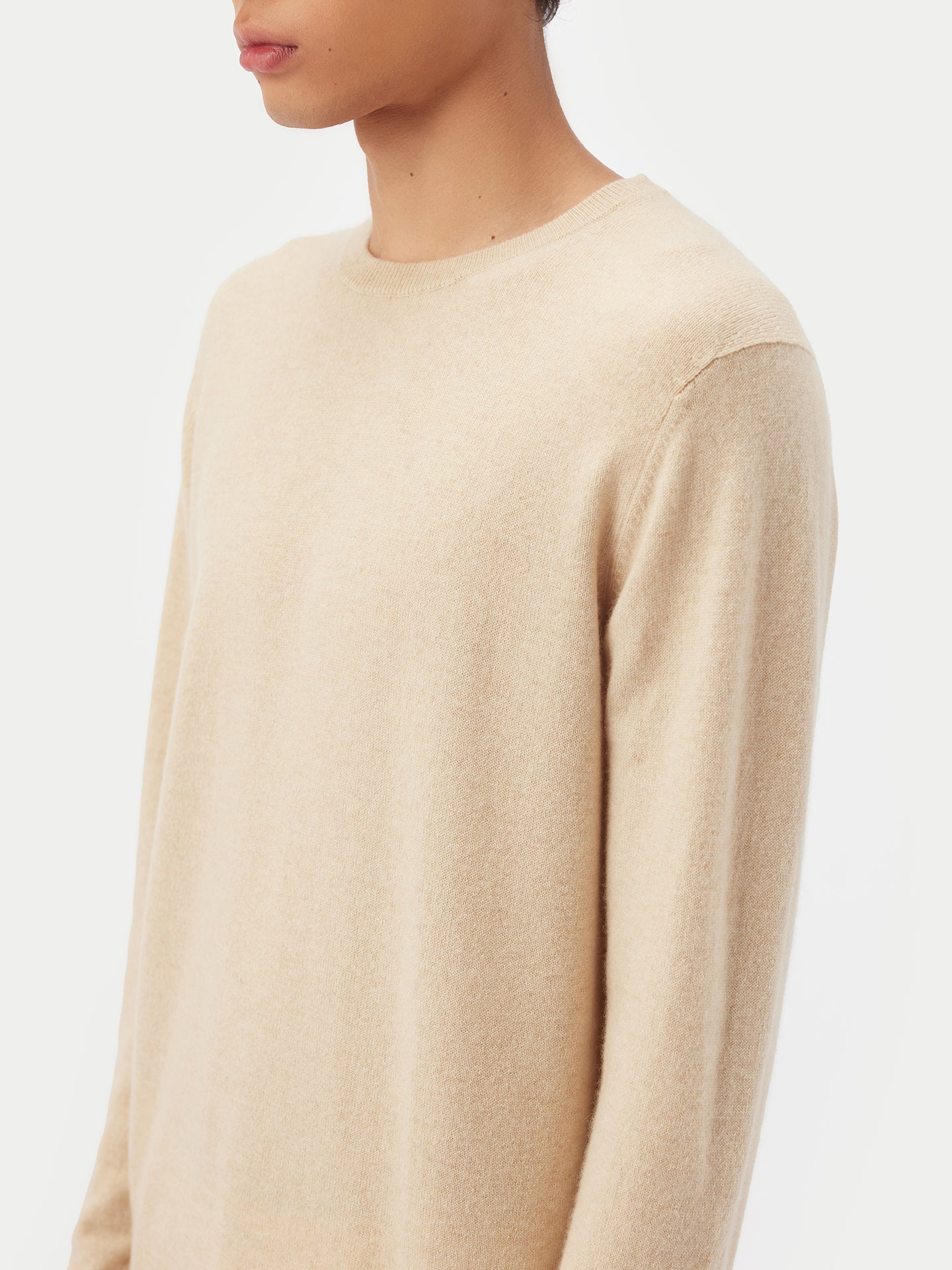 Men's Organic Cashmere Basic Crew Neck Sweater Beige - Gobi Cashmere