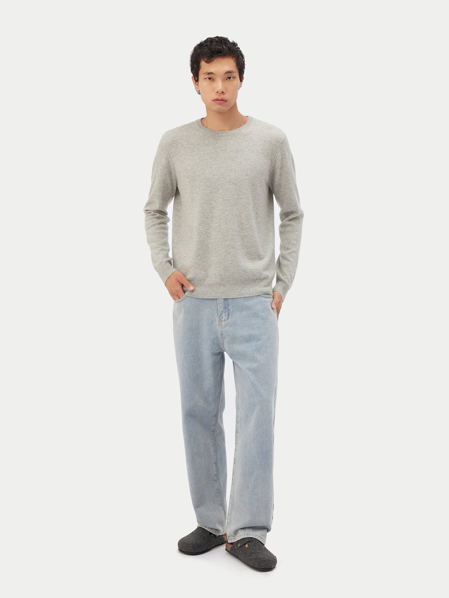 Men's Cashmere Basic Crew Neck Sweater Dawn Blue - Gobi Cashmere