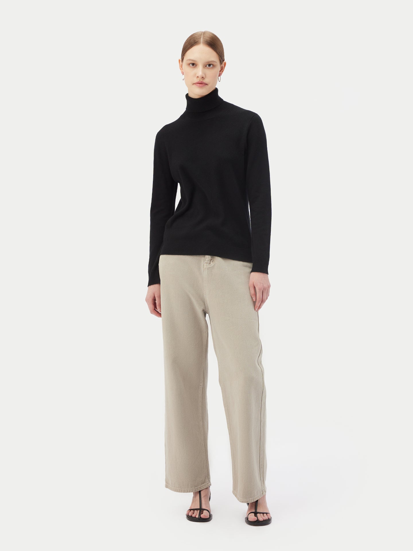 Women's Cashmere Basic Turtle Neck Sweater Black - Gobi Cashmere