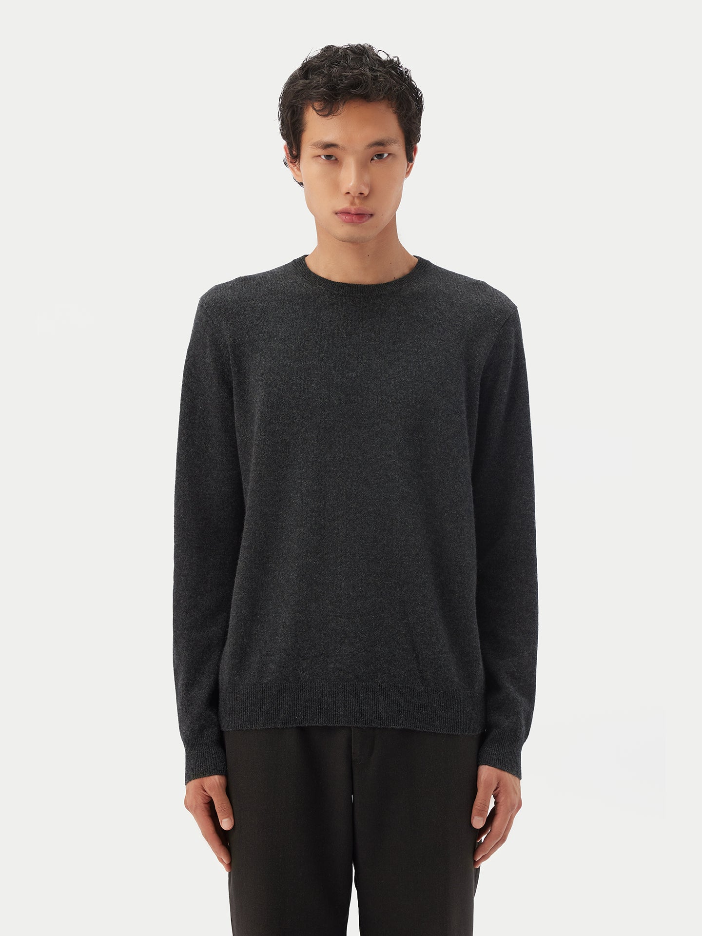 Men's Cashmere Basic Crew Neck Sweater Charcoal - Gobi Cashmere